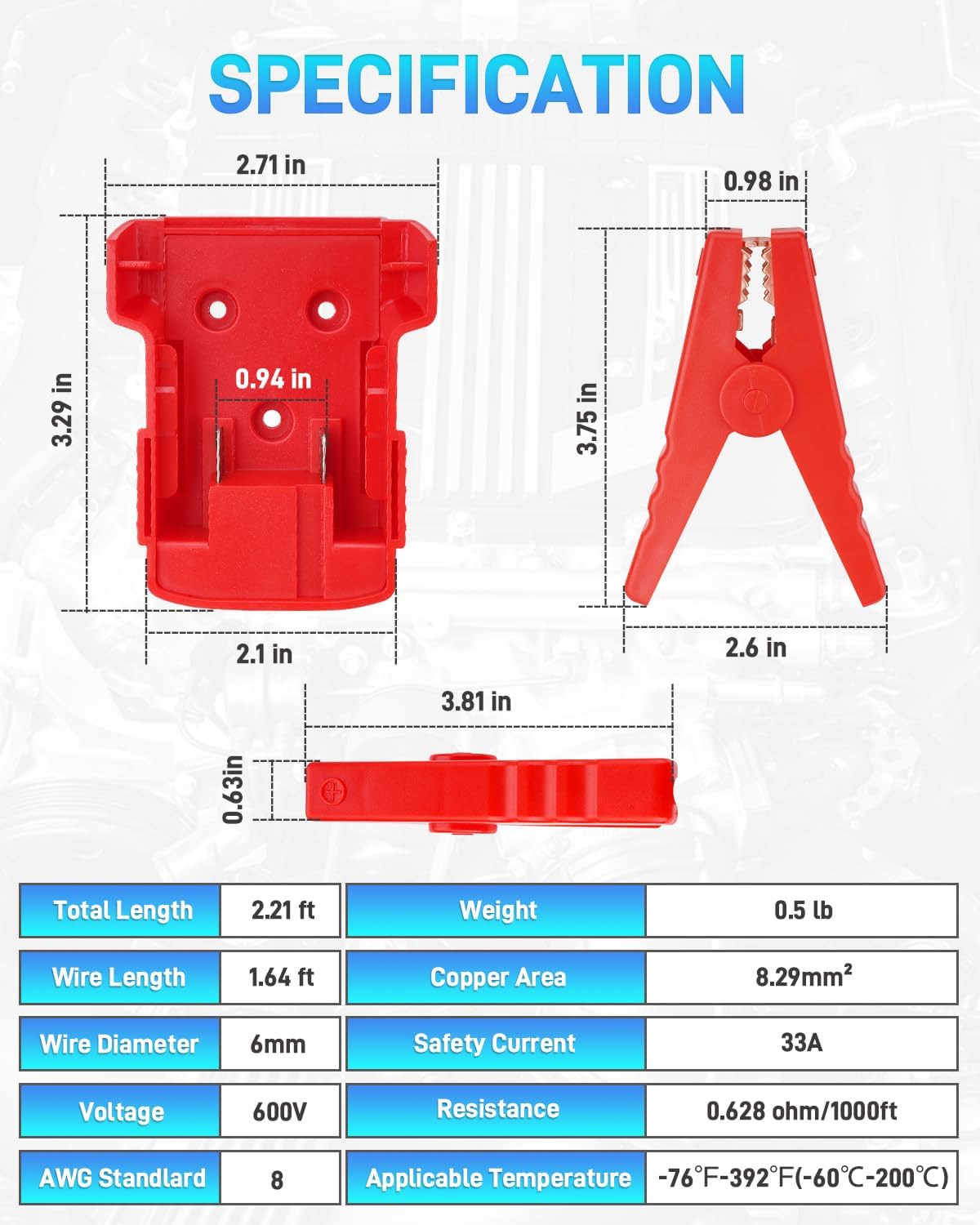 Jumper Cables Adapter with Alligator Compatible with Milwaukee M18 Battery