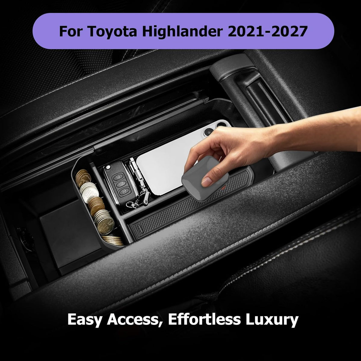 LUWU for 2026 2027 Highlander Center Console Organizer Tray Accessories | for Highlander 2022-2026 2027 Accessories Armrest Insert Storage Box Coin Container (NOT FOR Grand Highlander)
