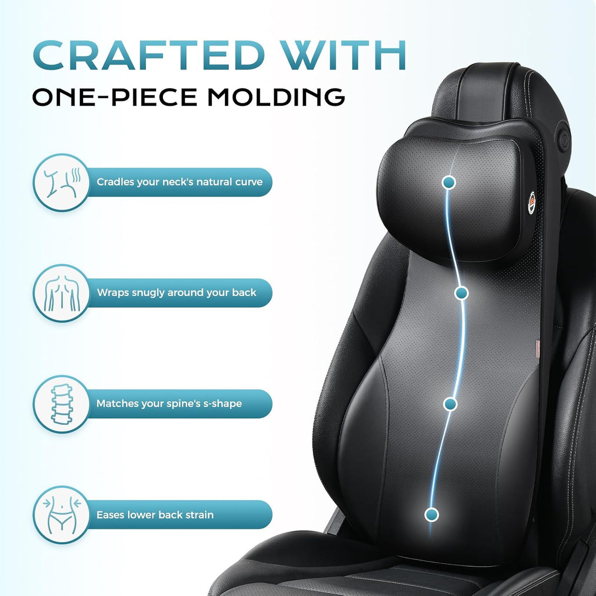 Coverado 2-in-1 Lumbar Support with Car Headrest Pillow, Adjustable-Height Velcro Design Car Neck Support Pillow for Driving Seat, Ergonomic Memory Foam Car Back Support Pillow for Pain Relief, Black