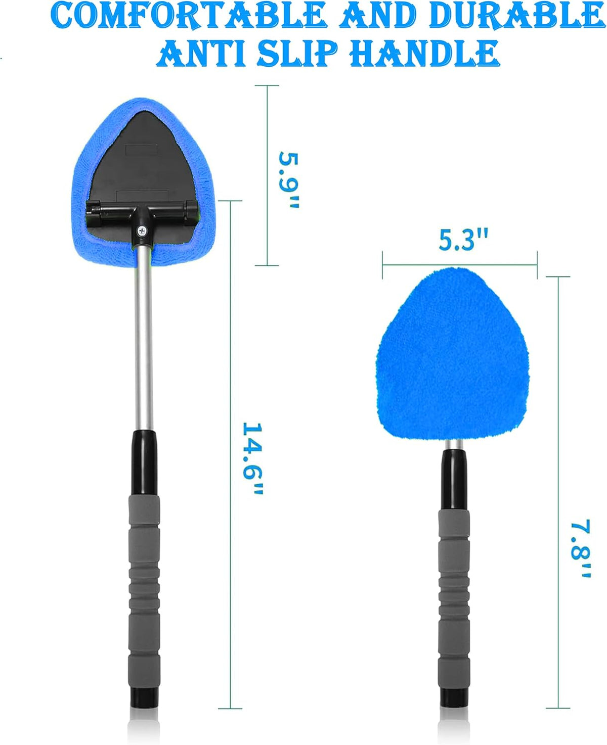 Car Windshield Cleaner Tool with Reusable Pads Extendable Handle(Blue)