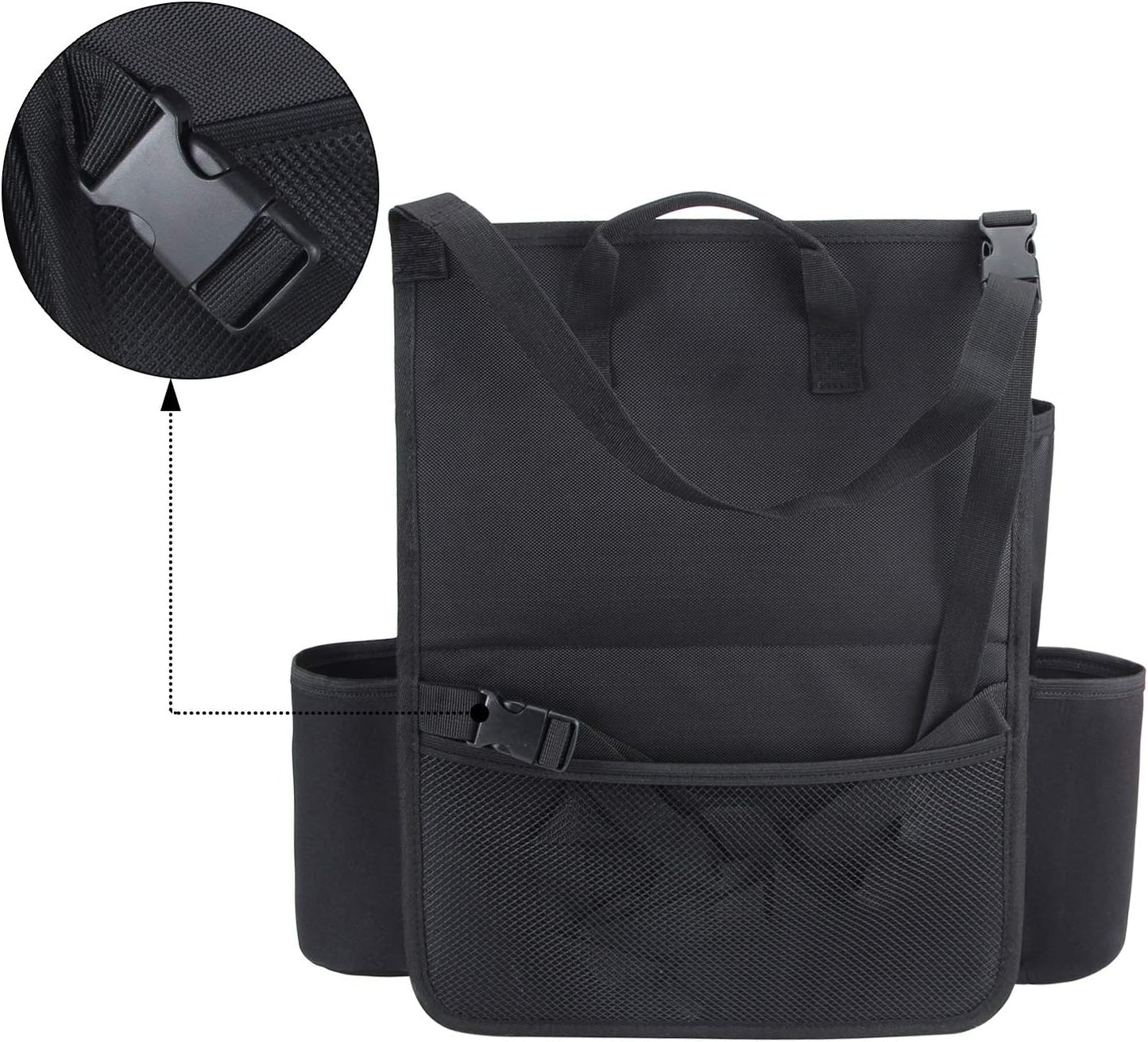 LUXJA Car Front Seat Organizer with Laptop and Tablet Storage Pockets, Car Seat Organizer with Back Adjustable Straps, Black