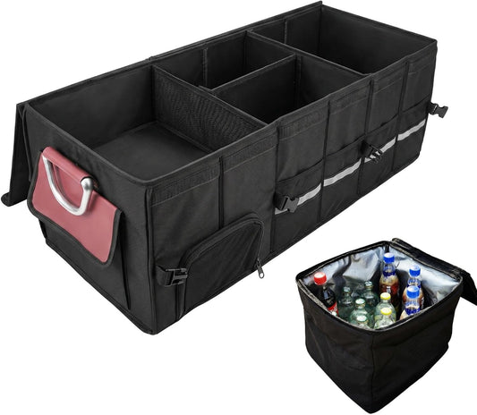 J&J Extra Large Collapsible Car Trunk Organizer With Cooler Bag | L:35.4" ,112L Car Trunk Organize,31.5L Cooler Bag,1680D oxford fabric, durable material,Suitable for SUV and Truck