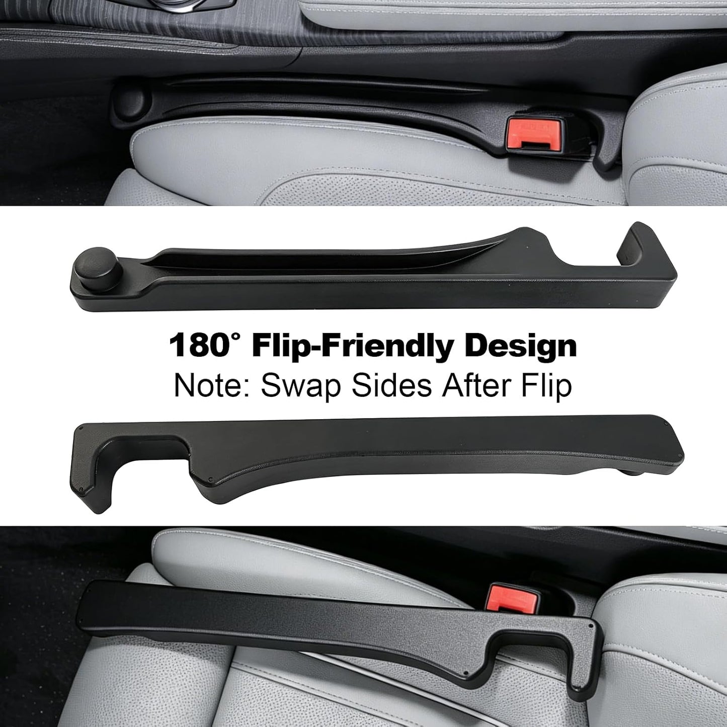 Car Seat Gap Filler 2 Pack with 180° Flip Design - Premium TPE Seat Console Organizer with Storage Box - Universal Fit for Car SUV Truck - Anti-Drop Crevice Blocker (Black)