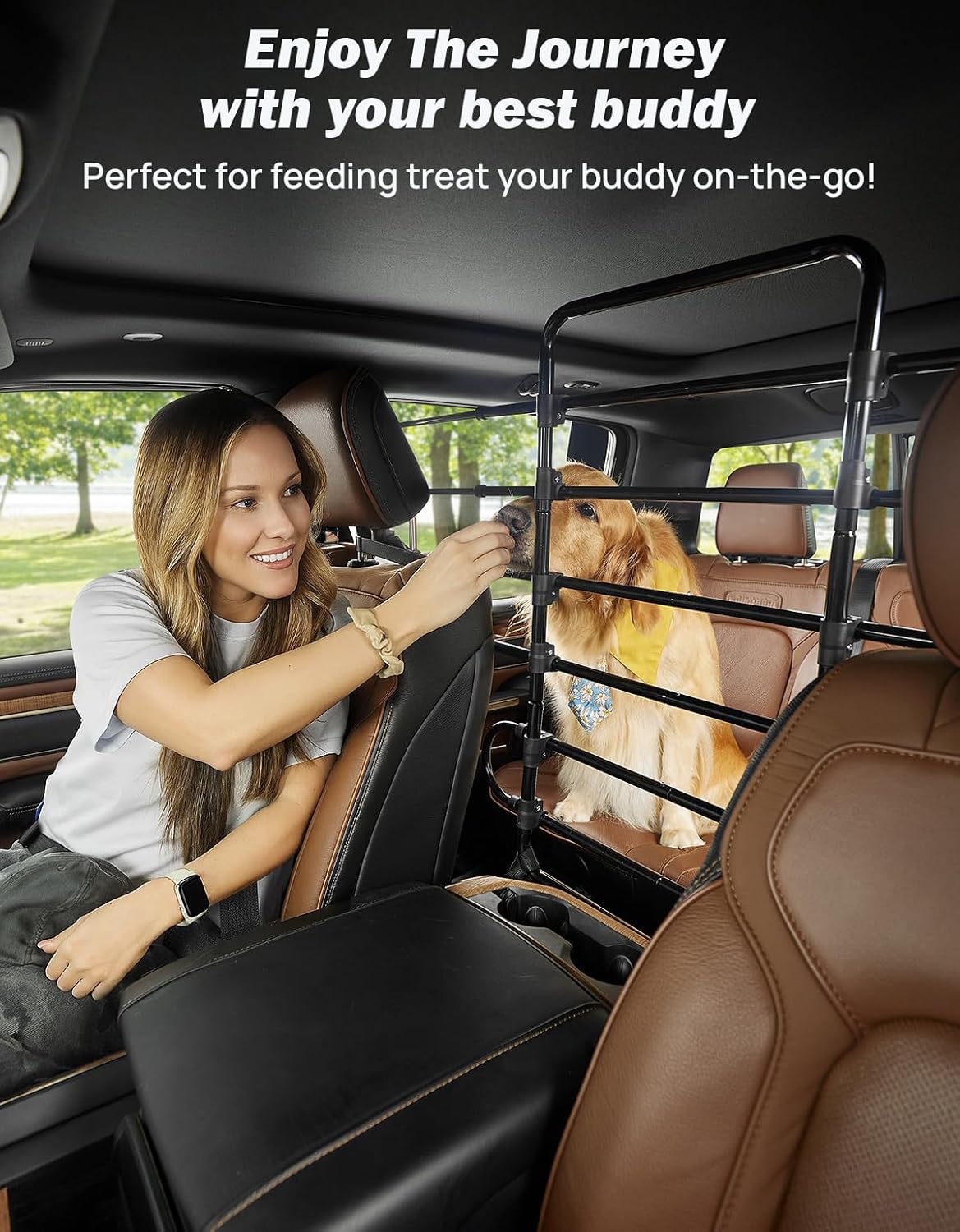 JOYTUTUS Dog Car Barrier, Pet Barrier Follow the Seat Movement 34"- 58" Width Adjustable SUV Dog Barrier for Back Seat, Vehicle Gate Heavy Duty, Ideal for Sedans SUVs Trucks MPVs
