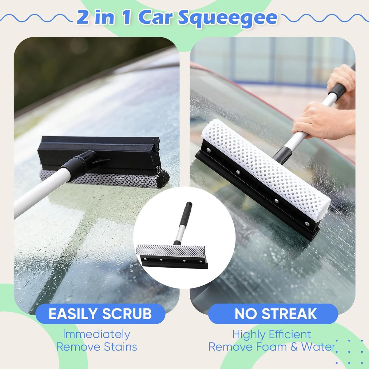 LemonRoad 65'' Five-Sided Car Wash Brush with Long Extendable Handle, Scratch-Free Soft Bristles Car Cleaning Wash Mop Kit, Universal for Truck RV SUV Boats Floors