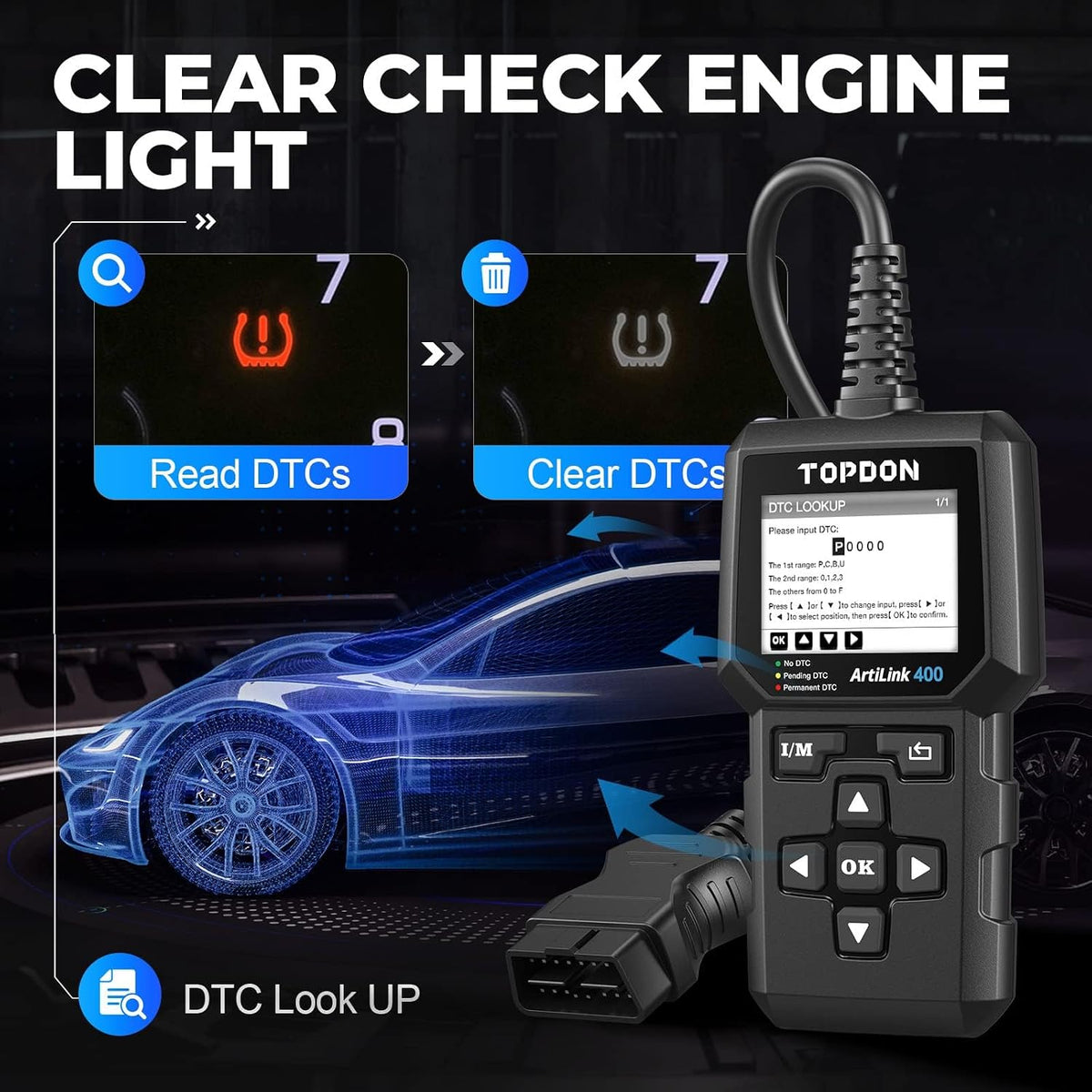TOPDON AL400 OBD2 Scanner, Check Engine Light Scan Tool, Code Reader