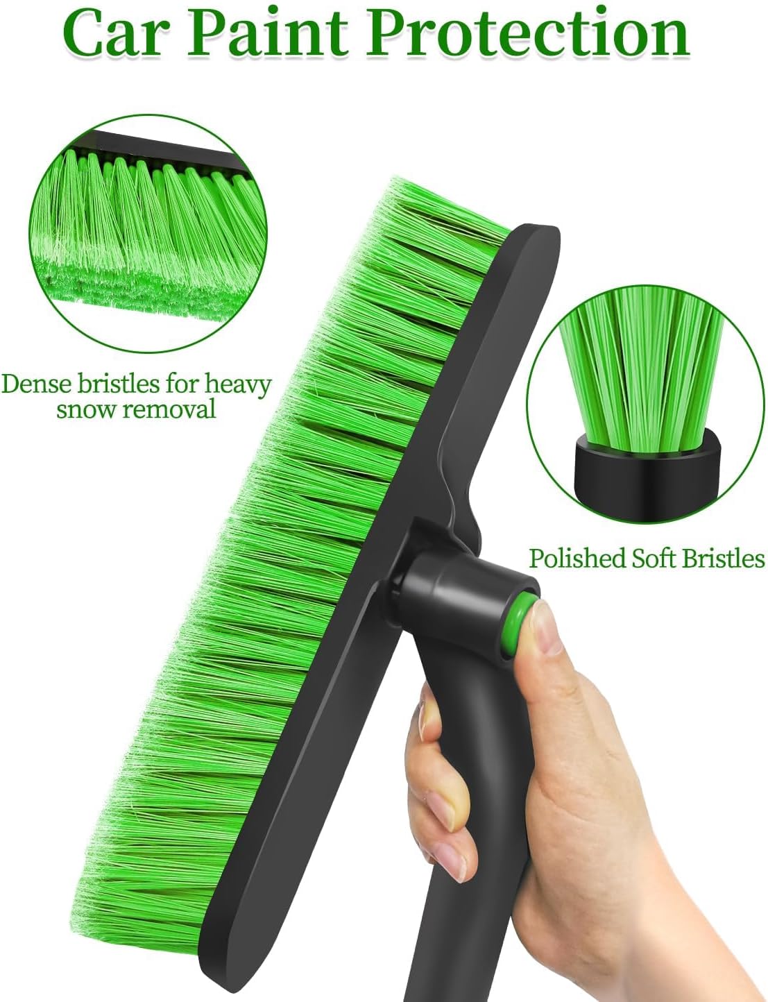 HEEYA 42.5 Inch Car Scraper Snow Brush, 12.6 Inch Large Brush Head with Ice Scraper for Window Windshield, Portable Snow Scraper for SUV Truck Vehicle RV Auto - Green