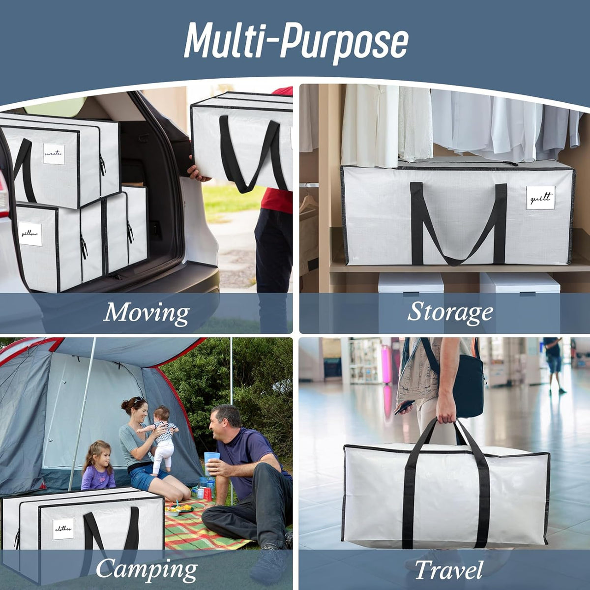 12 Pack Extra Heavy Duty Large Moving Bags with Strong Zipper, White