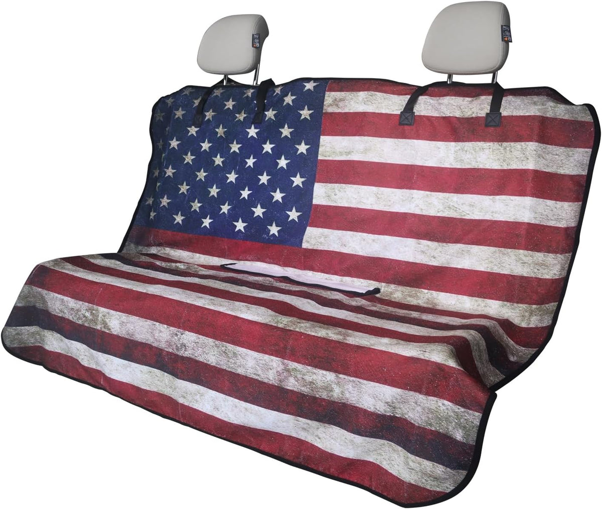 Sweat Towel Car Seat Cover Protector Front Seats for Gym Workout, Running, Swimming, Beach and Hiking, Waterproof Universal Seat Cover for Car, Trucks, Van & SUV (1, American Flag, Rear Seat)