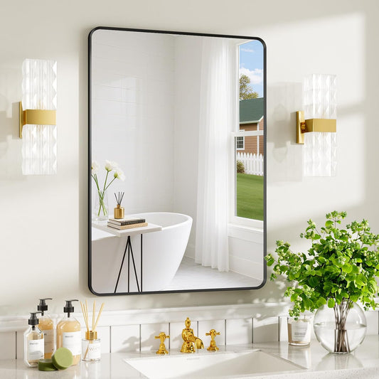 20x28 inch Black Bathroom Mirror, Wall Mount Vanity Mirror
