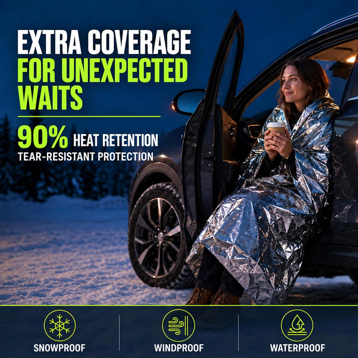 Winter Car Emergency Safety Kit Bag with Jumper Cables, Snow Shovel for Car