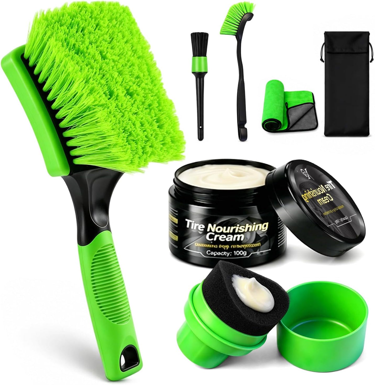 XINDELL Wheel & Tire Cleaning Kit, Deep-Reach Wheel Brush Set for Rims, Spokes, Lug Nuts and Tire Sidewalls, Scratch-Safe Car Detailing Tools with Covered Tire Shine Applicator