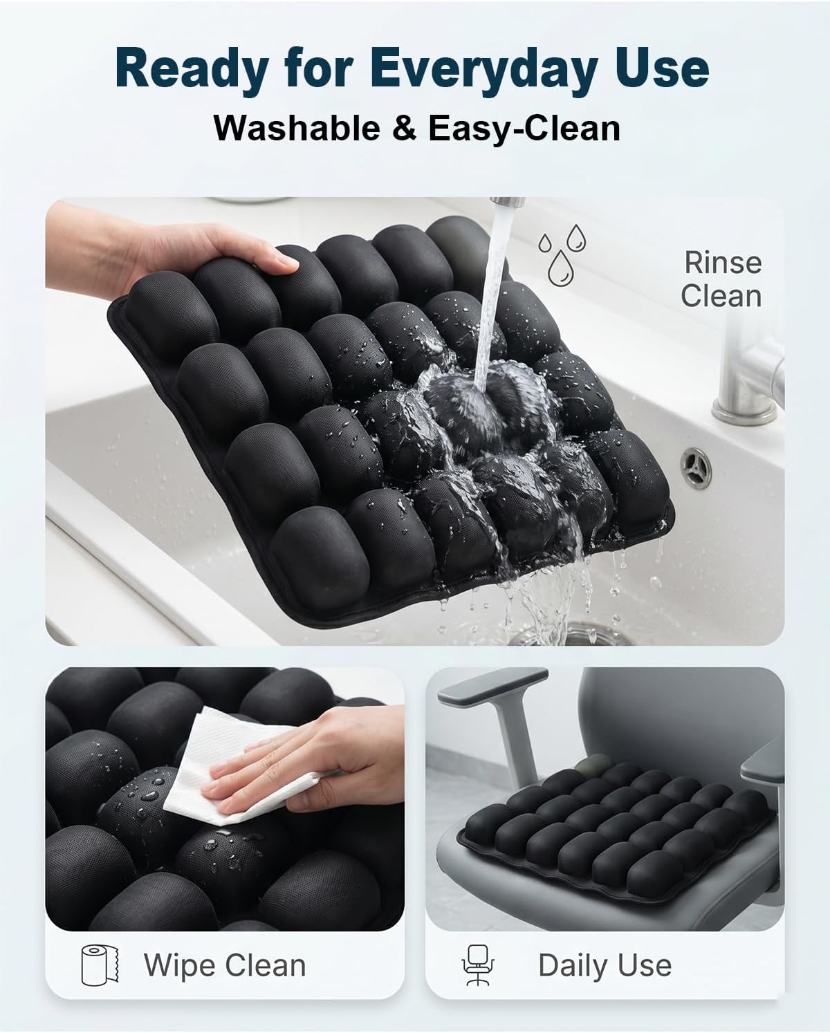 Inflatable Airplane Seat Cushion for Long Flights, 24-Cell Travel Cushion with Adjustable Firmness, Portable Waterproof Pressure Relief Seat Pad for Car, Train, Office, 16.9 x 16.9 in