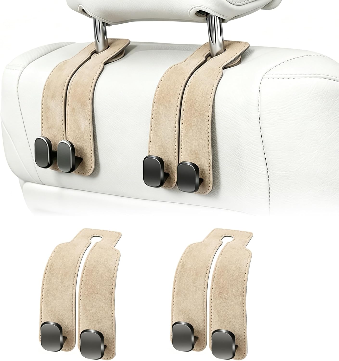 Amelity Car Headrest Hooks, Purse Hook for Vehicle 2 Pack Gray | Universal Car Interior Accessories for Women, Available in 2/4 Pack, Storage Hanger Holds Purses, Backpacks, Grocery Bags