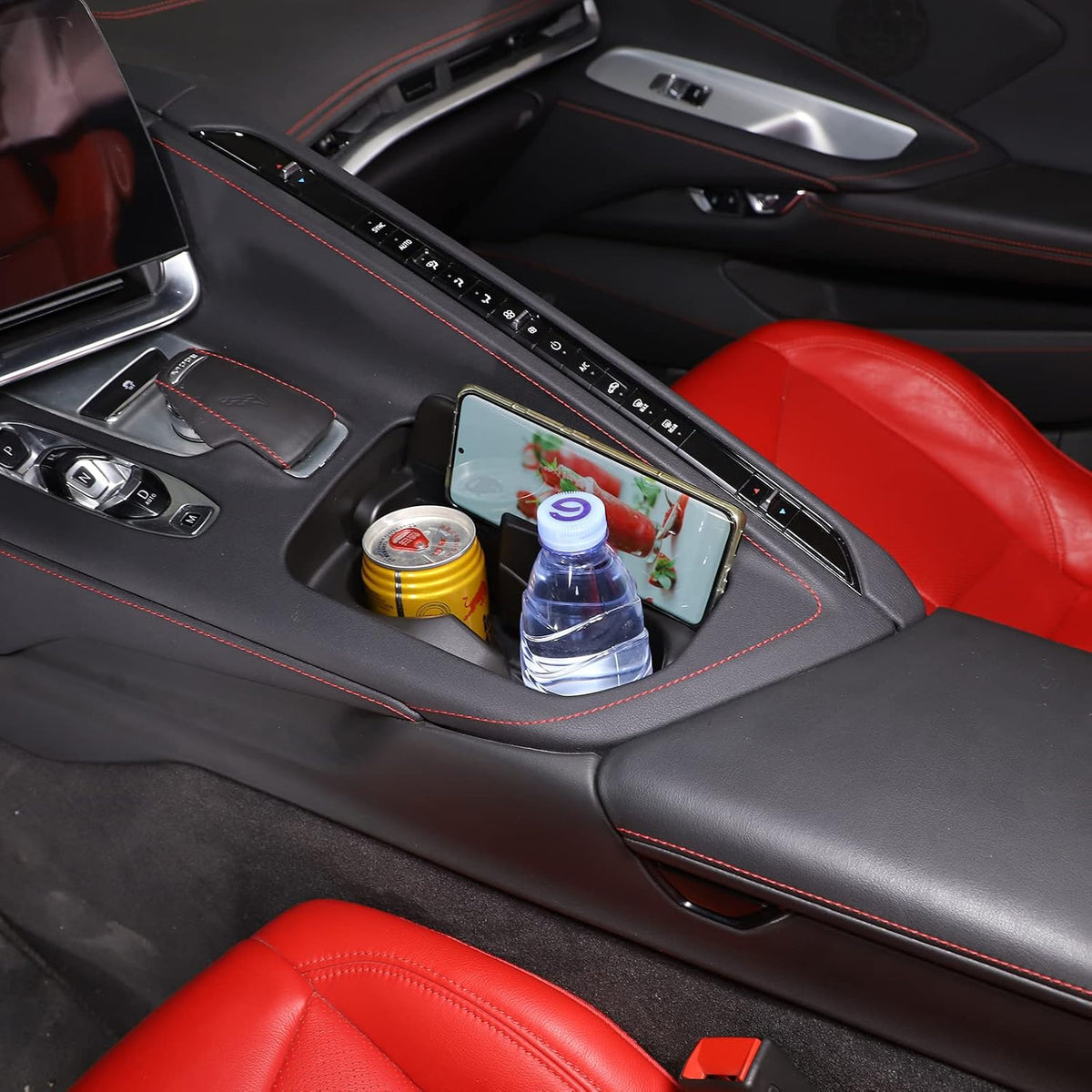 CHEAYAR Cup Holder Inserts Compatible with Chevrolet Corvette C8 2020-2023 Z06 Z51, Expander for Car, Pocket Organizer, Shelves Designed Things Like Phones and Glasses, Accessory (C8-SBJ)