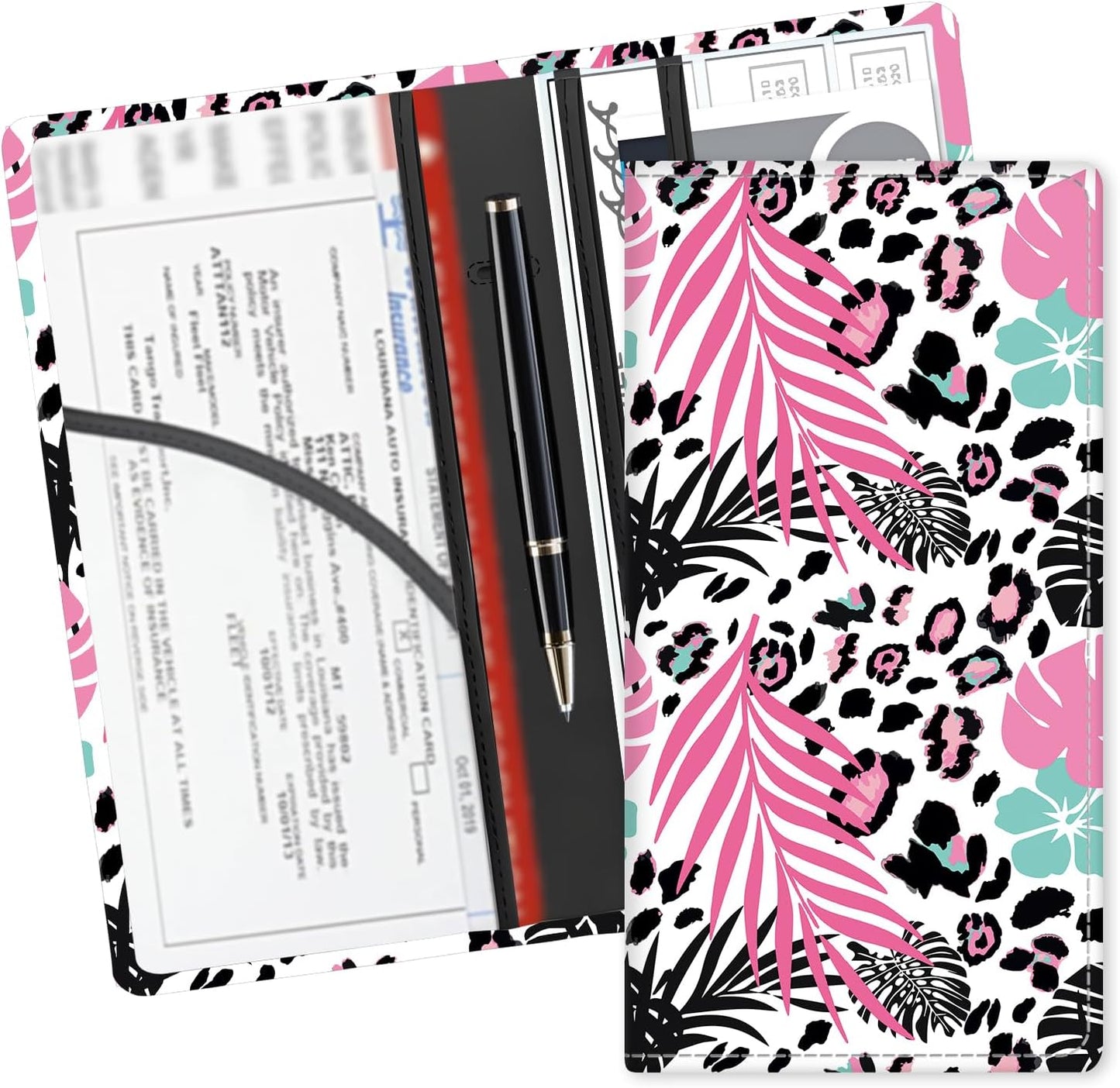 Leather Car Registration and Insurance Card Holder, Cute Car Accessories Vehicle Glove Box Car Organizer for Documents, Cards, License Blue Marble