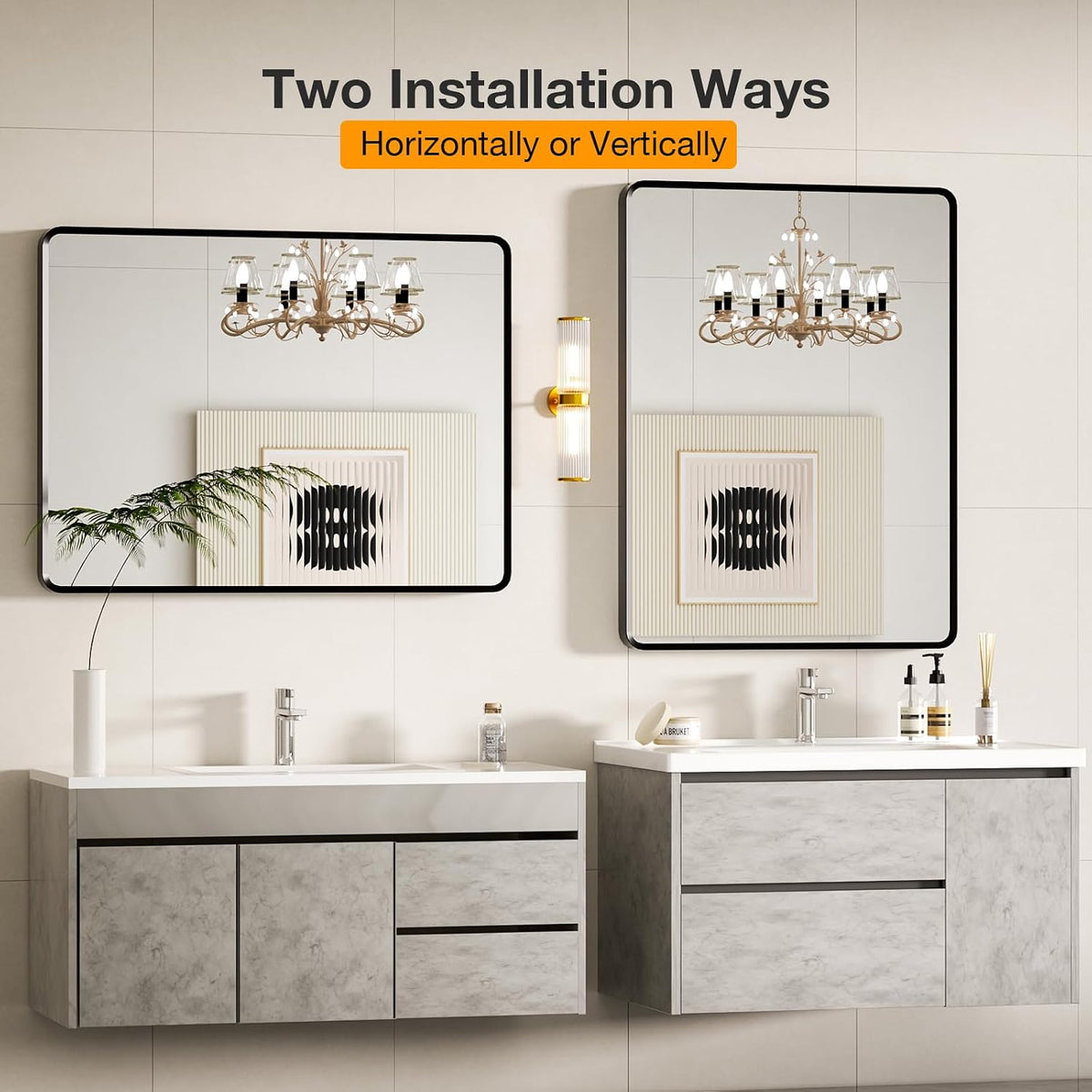 24x36 inch Black Bathroom Mirror, Wall Mount Vanity Mirror
