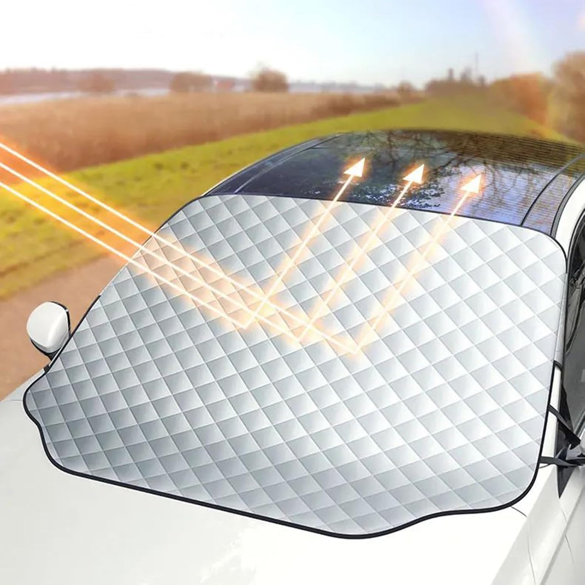 Car Windshield Snow Cover Auto Windshield Protector for Ice and Snow Car Front Snow Ice Protector Cover Winter Windshield Sunshade for Car Outdoor Anti Frost Anti Sun Covers Protection 148x126CM