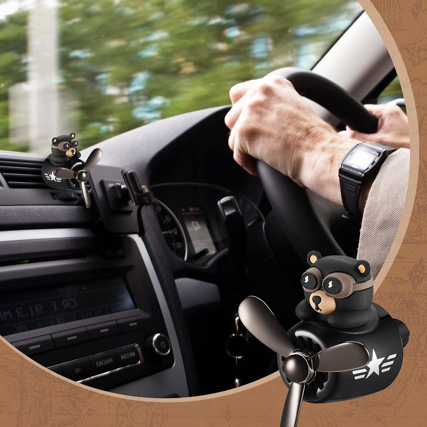 Cartoon Bear Car Air Fresheners 2 Pack Pilot Black Automotive Air Outlet Fan Cool Cute Air Freshener for Car Creative Car Perfume Decoration for Vehicle Vent Scent Clip Diffuser Ornament Accessories