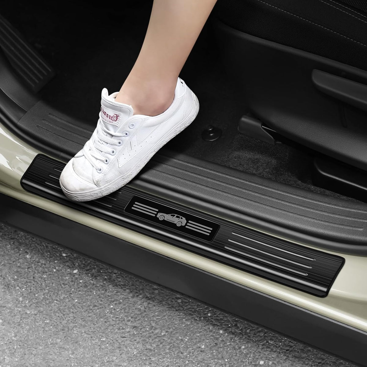 Hellet 4PCS Car Door Sill Protector for Mazda 2023 2024 2025 2026 CX-50 CX50 Accessories Stainless Steel Material Black Brushed Door Entry Guards