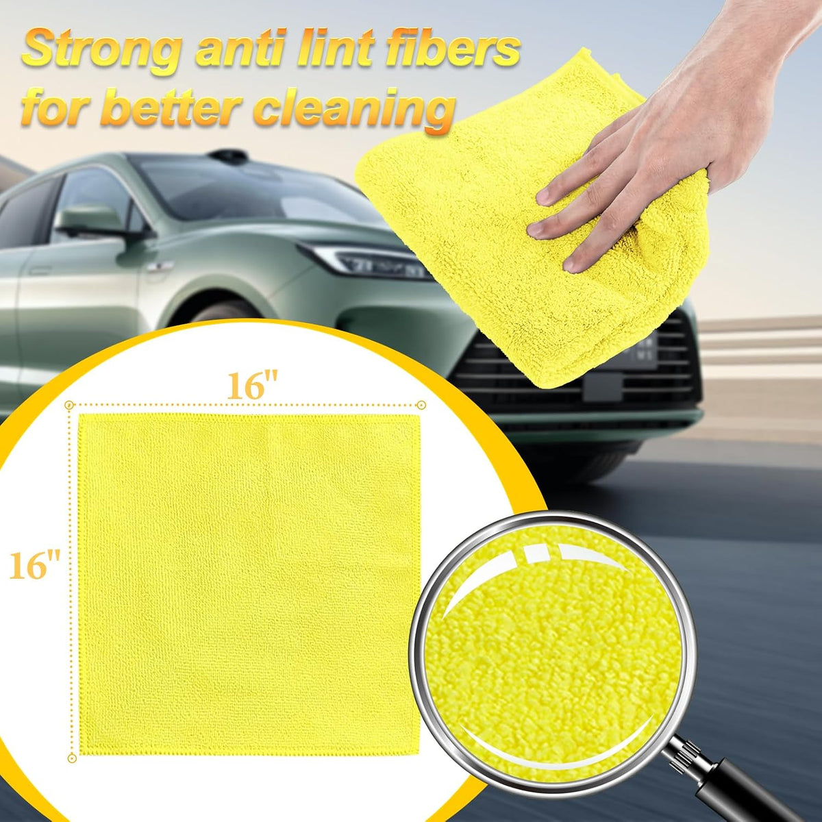 Car Wash Towels 16x16 - Microfiber, Yellow 6-Pack