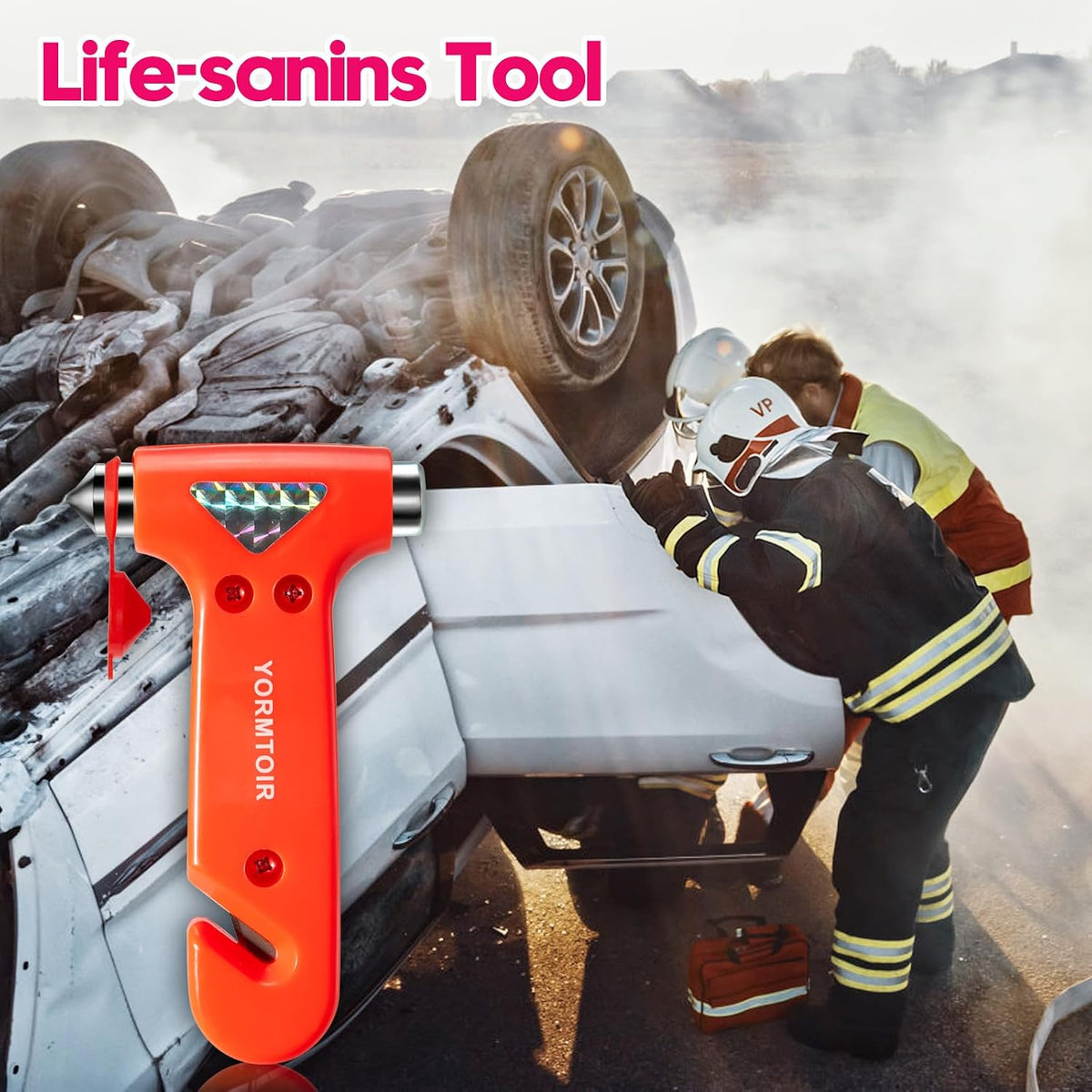 Car Safety Hammer with Seatbelt Cutter & Window Breaker, 2 Pack, Orange