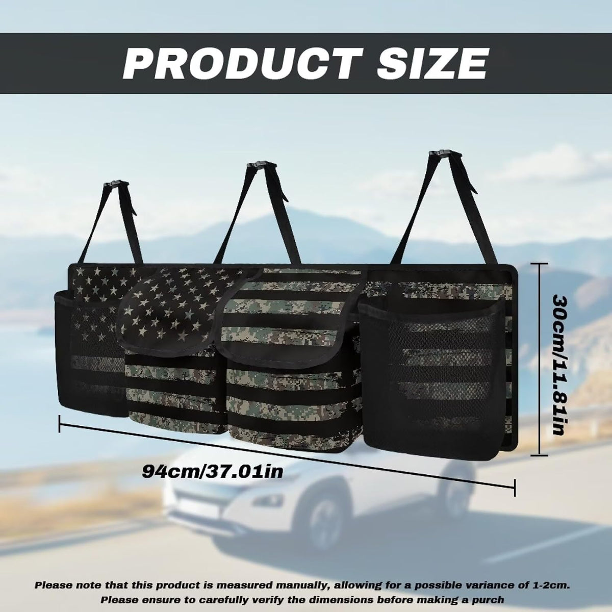 Patriotic Car Backseat Trunk Hanging Organizer for Men Suv Trunk Organizer Green Camo American Flag Cargo Storage Bag,4 Compartments