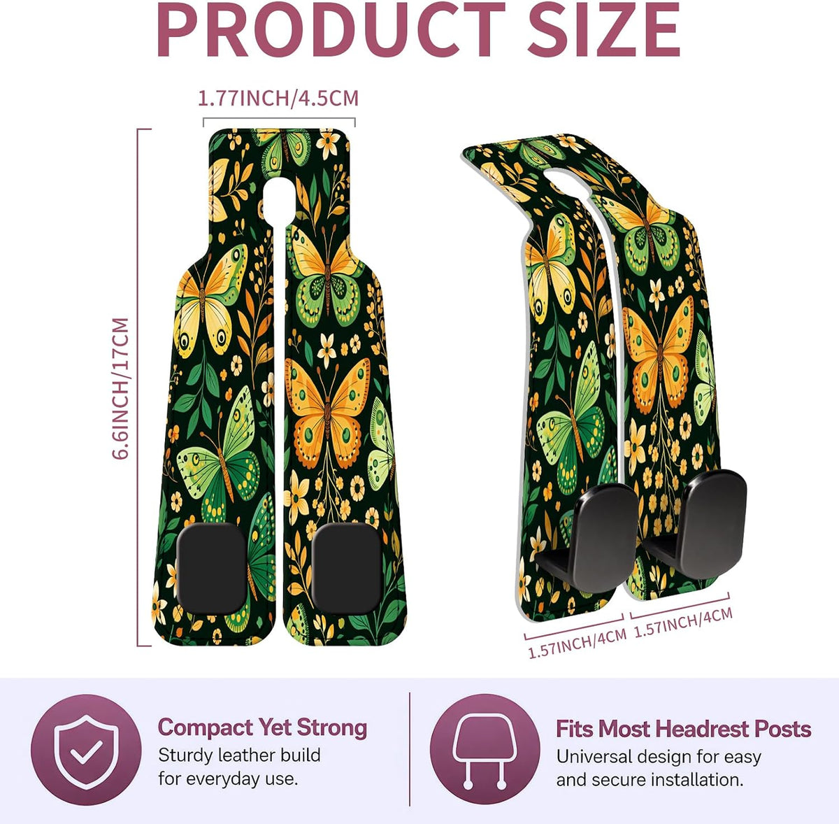 Car Seat Back Storage Hook, Funny Car Purse Hook, Cute Vehicle Storage Organizer for Purses Handbags Green Yellow Butterfly