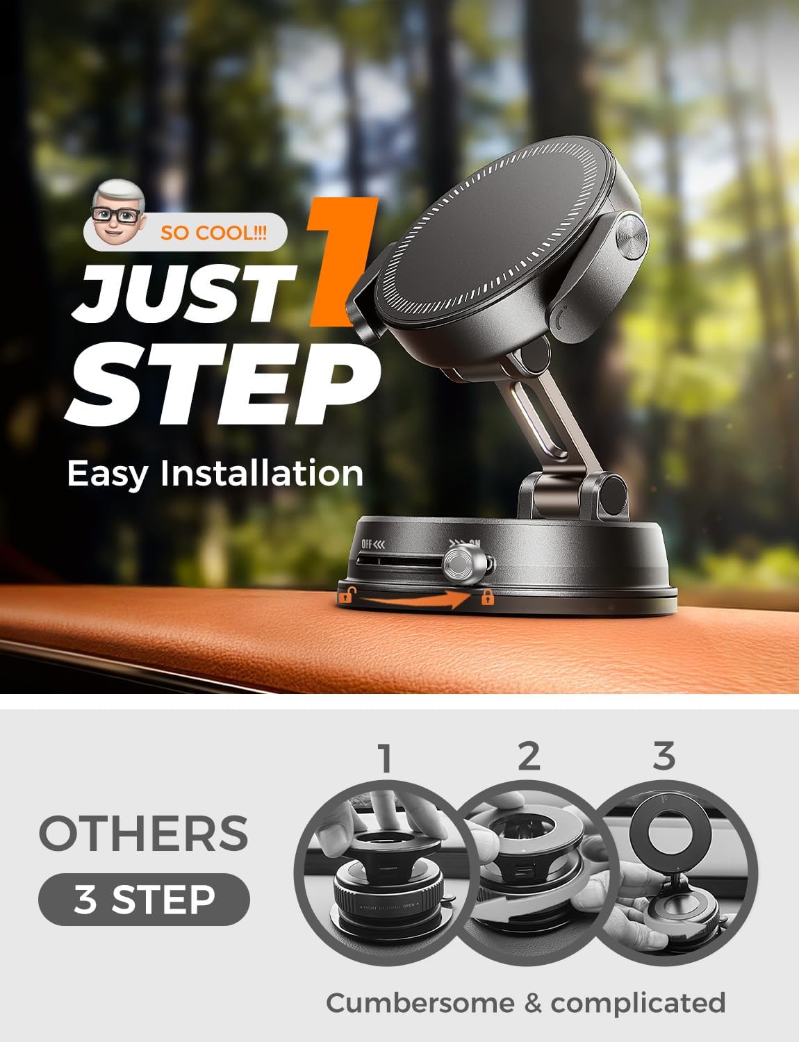 MAGIC JOHN for Magsafe Car Mount, Magnetic Phone Holder for Car