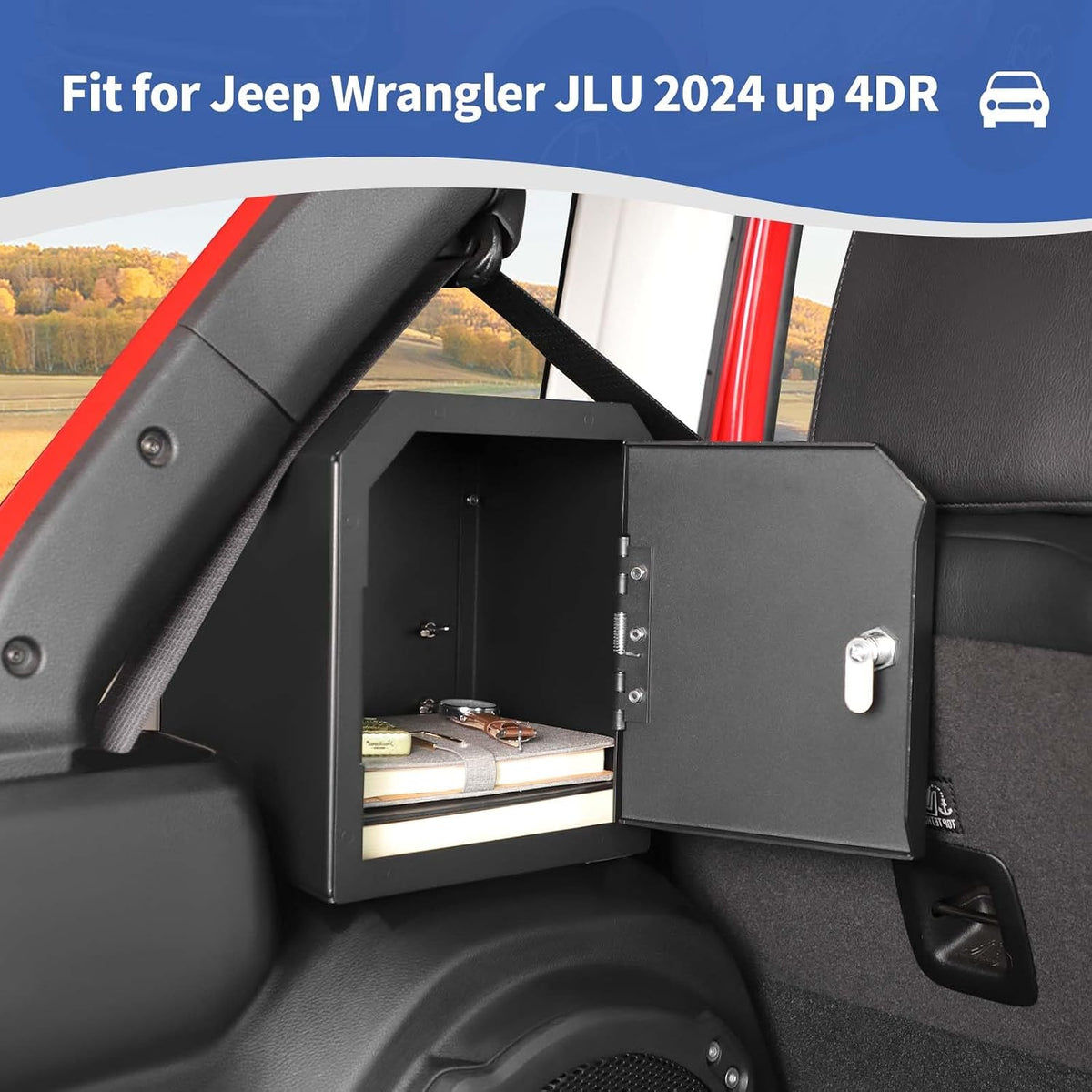 for 2024+ Jeep JLU Left Side Trunk Safe Box with Security Lock for Jeep Wrangler JLU 2024-Present 4DR Black Metal Storage Accessories