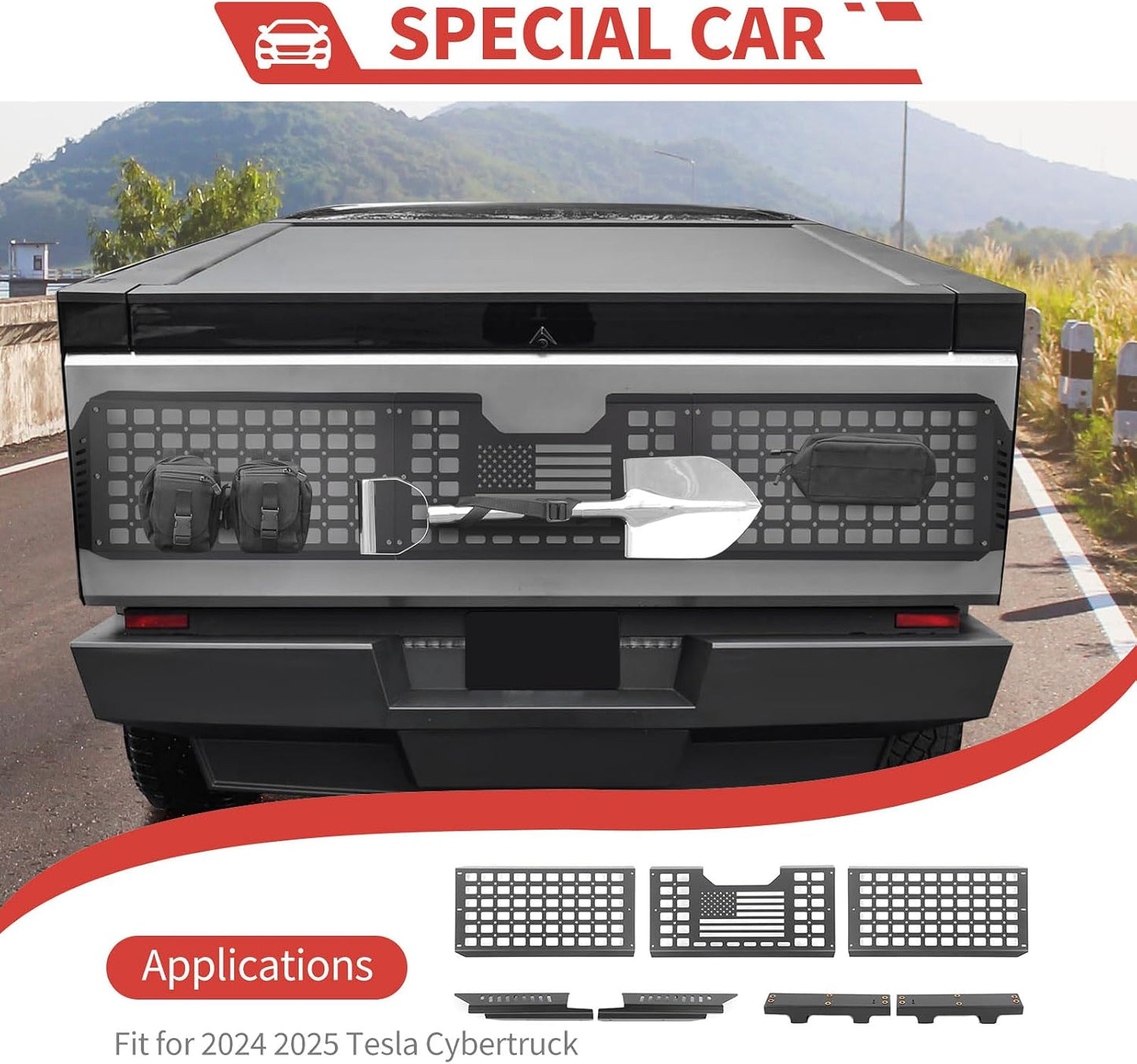 Tailgate Cargo Rack System Fit for Tesla Cybertruck 2023-2026 | Rear Bed Extension MOLLE Panel Storage Rack, Aluminum & Steel Heavy Duty Gear Mount Accessories