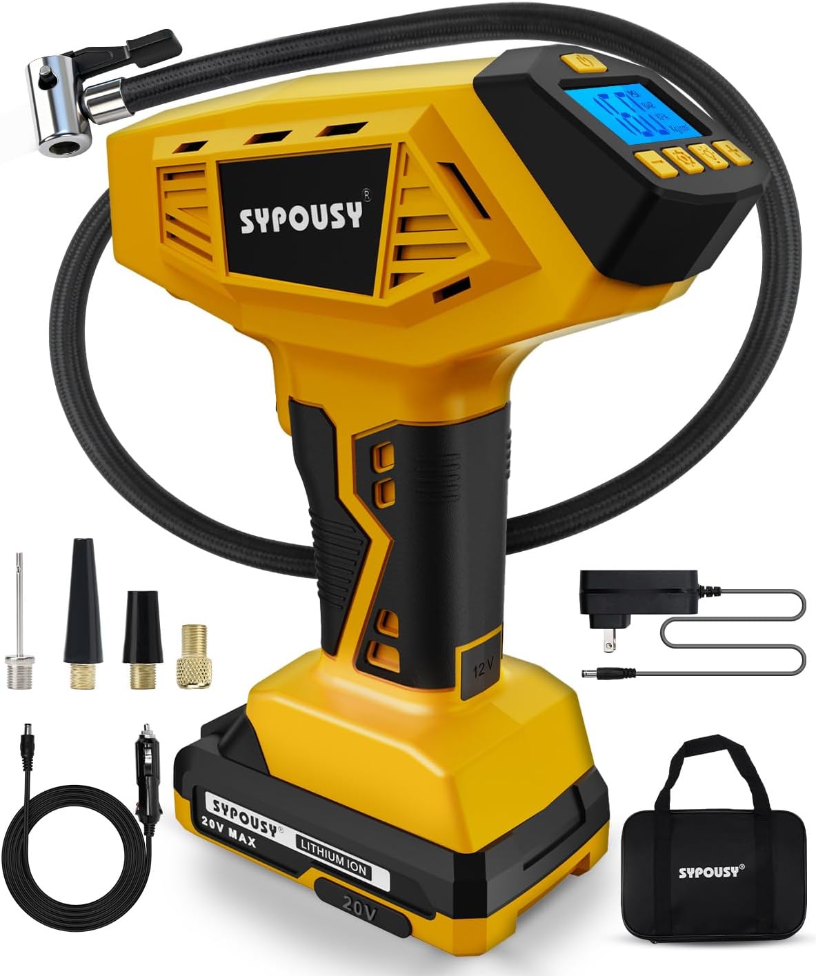 Cordless Tire Inflator Portable Air Compressor 160PSI 12VDC & 20V Battery