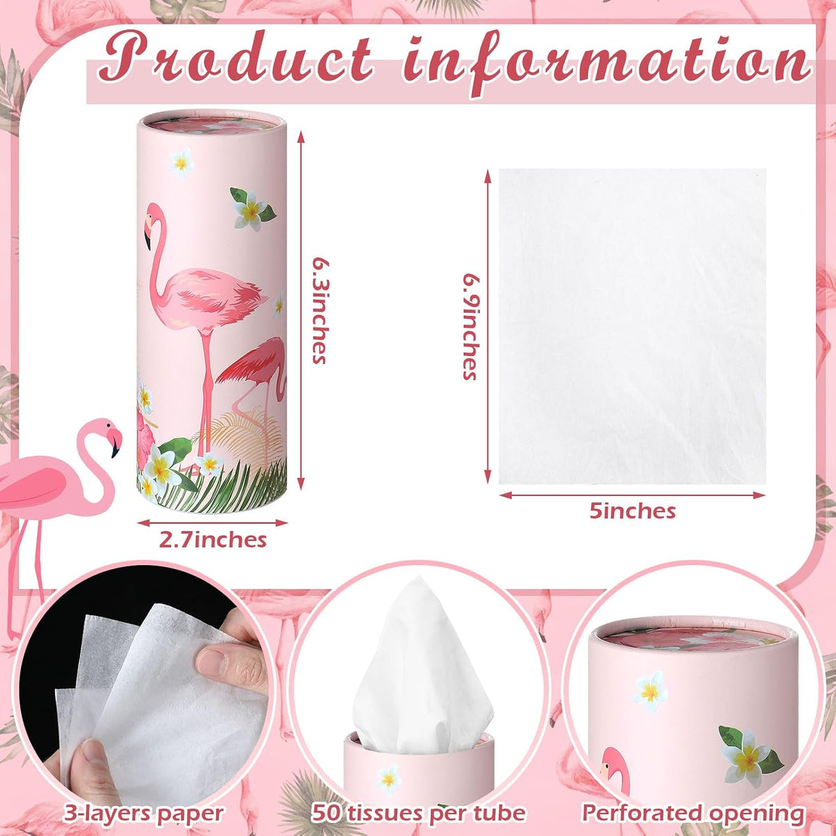Fourluoo 12 Pack Flamingo Tissue Cylinder Holder Bulk with 3 Ply Facial Tissues Flower Flamingo Round Napkin Holders Cylinder Colorful Travel Paper Tubes Bulk Napkin for Summer Travel Bathroom Decor