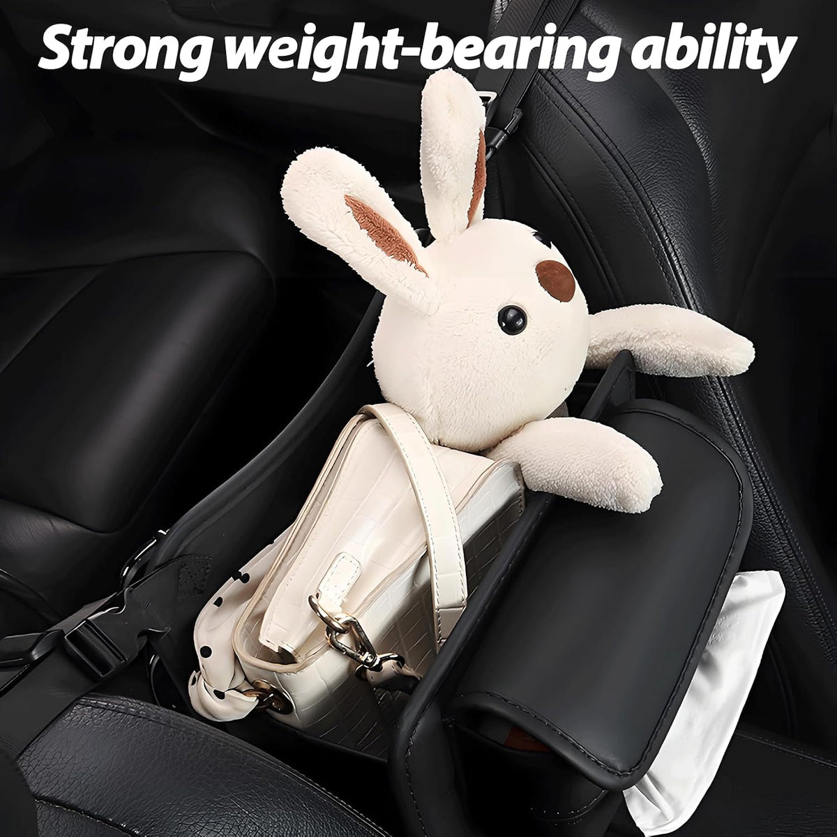 Car Organizer Storage Between Seats, Premium Leather Car Storage Bag Pocket Handbags Purse Holder with Tissue Box, Touch Screen Phone Holder, Console Front Seat Storage Barrier (Black)
