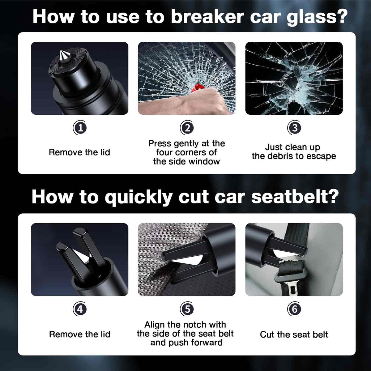 MOTORBUDDY Car Window Breaker Tool, 2-in-1 Window Breaker Seatbelt Cutter, Emergency Glass Breaker and Spring Loaded Auto Escape Tool，Car Accessories