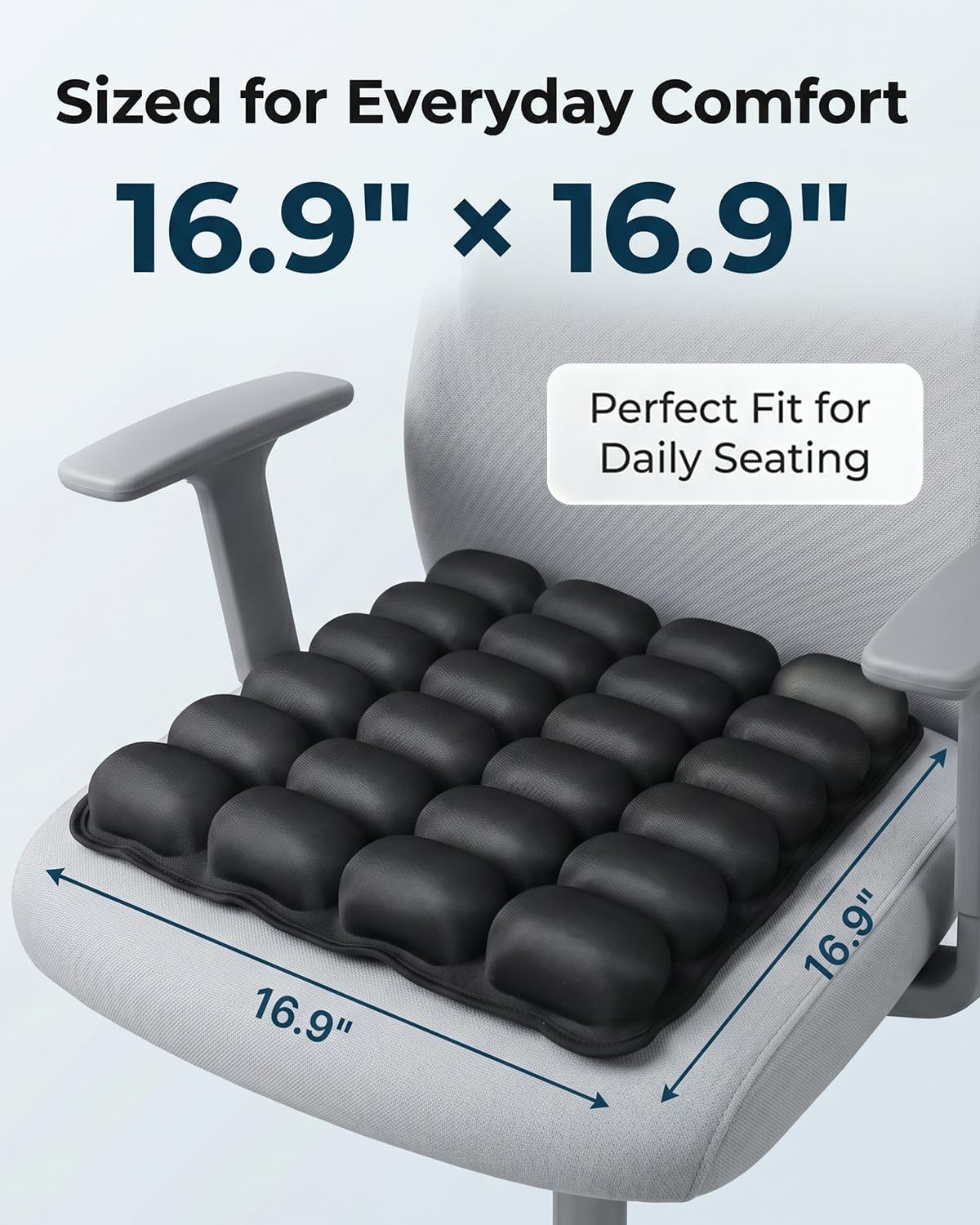Inflatable Airplane Seat Cushion for Long Flights, 24-Cell Travel Cushion with Adjustable Firmness, Portable Waterproof Pressure Relief Seat Pad for Car, Train, Office, 16.9 x 16.9 in