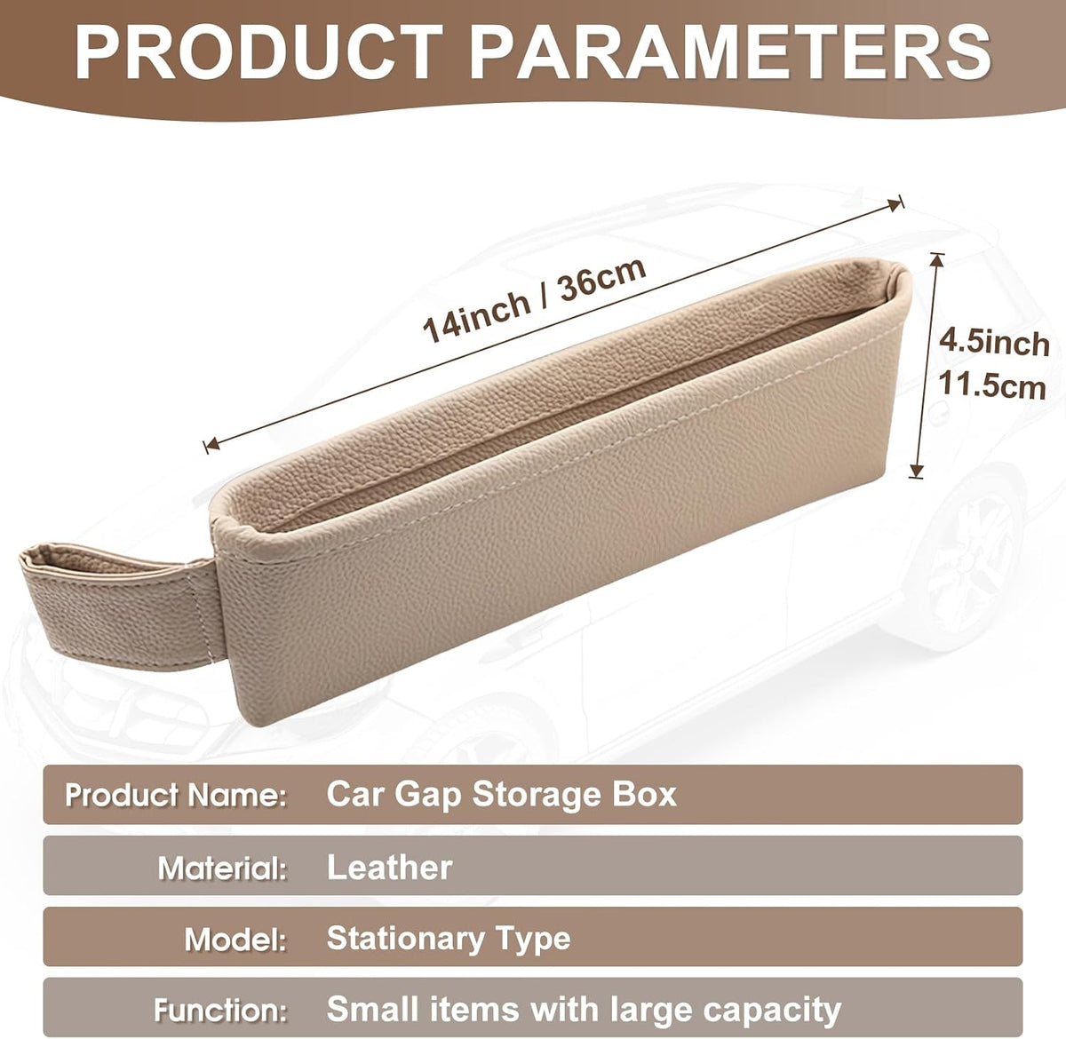 2 Pack Update Car Seat Gap Filler Organizer Leather Console Storage Box Front Side Pocket Seats Organizers Filler Interior Car Accessories for Phone Wallet Coin Key Sunglasses (Off-White)