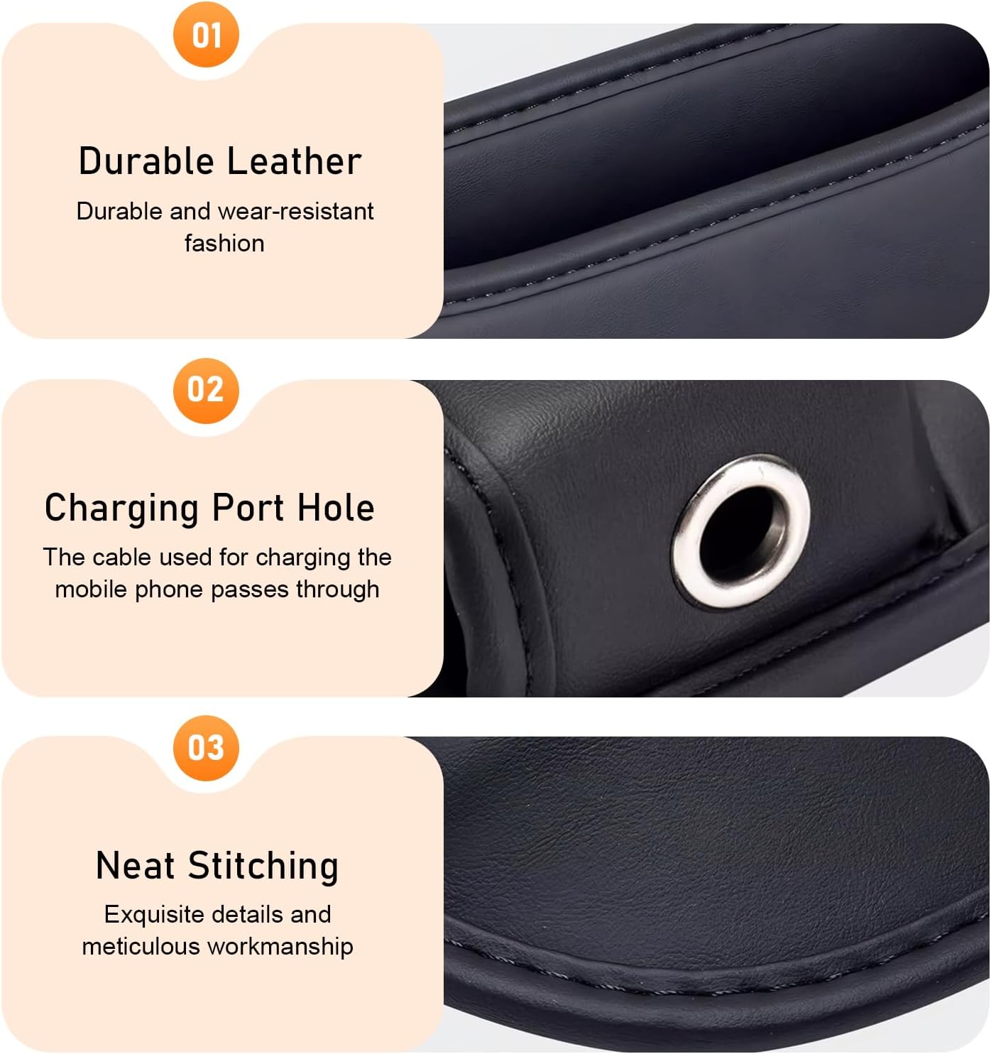 2 PCS Car Seat Gap Filler Organizer, Leather Front Seat Side Console Gap Filler, Anti-Slip Strap Center Console Organizer with Card Slots, Universal for Car, SUV, Truck (Black)