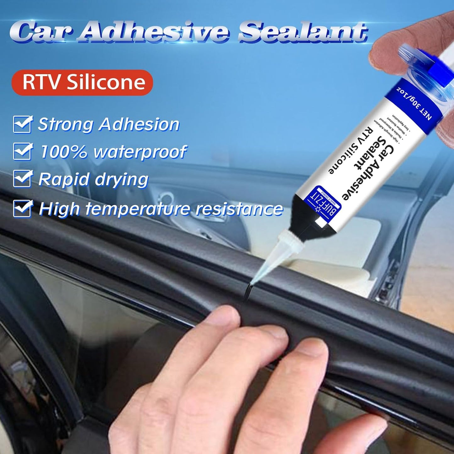 RTV Silicone Adhesive Sealant – 100% Silicone Waterproof Caulk, Strong Bond, Shrink & Crack Proof – Automotive Gaskets, Engine, Sunroof, Headlights, Windows & Home Repairs (Black, 30g/1oz)