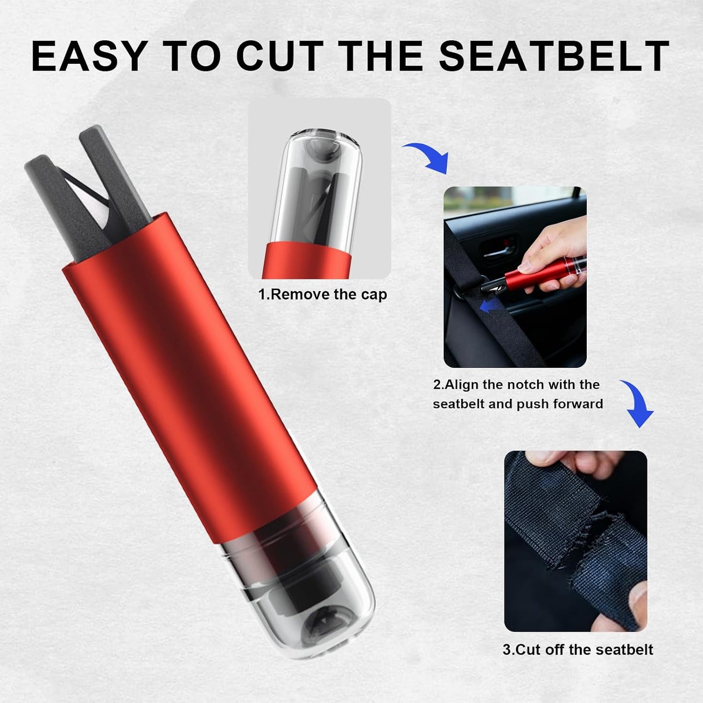 Window Breaker Seatbelt Cutter, 2-in-1 Car Glass Window Breaker Tool, Safety Hammer with Test Glass, Spring Loaded Emergency Escape Hammer for Sinking Cars, Flood Rescue 4PCS (Red)