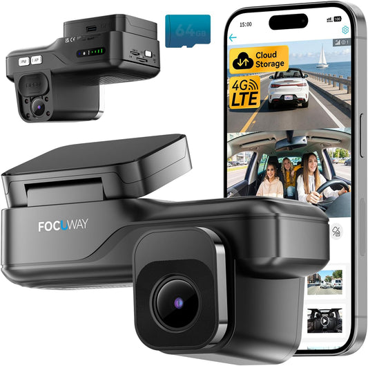 4G LTE Dash Cam with Live View, 2K+1080P Front Inside Anti-Theft Car Camera Live Streaming, Instant Alert via App, Cloud & SD Storage, IR Night Vision, No Screen, 24/7 Parking Mode, GPS, OBD