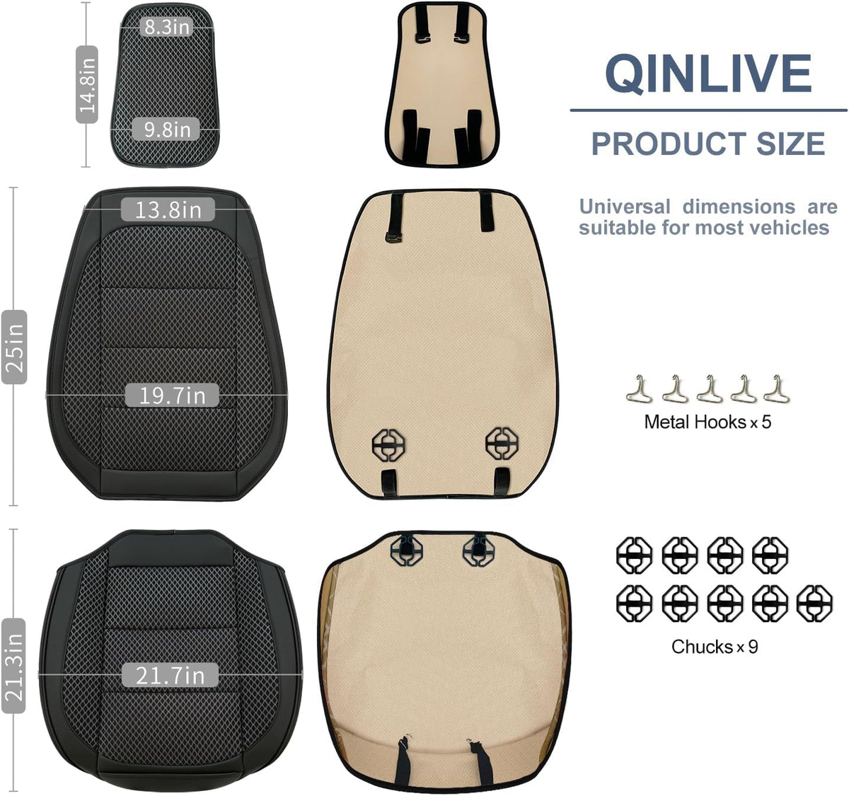 2 Pack Black Ventilated Cooling Car Seat Covers for Summer