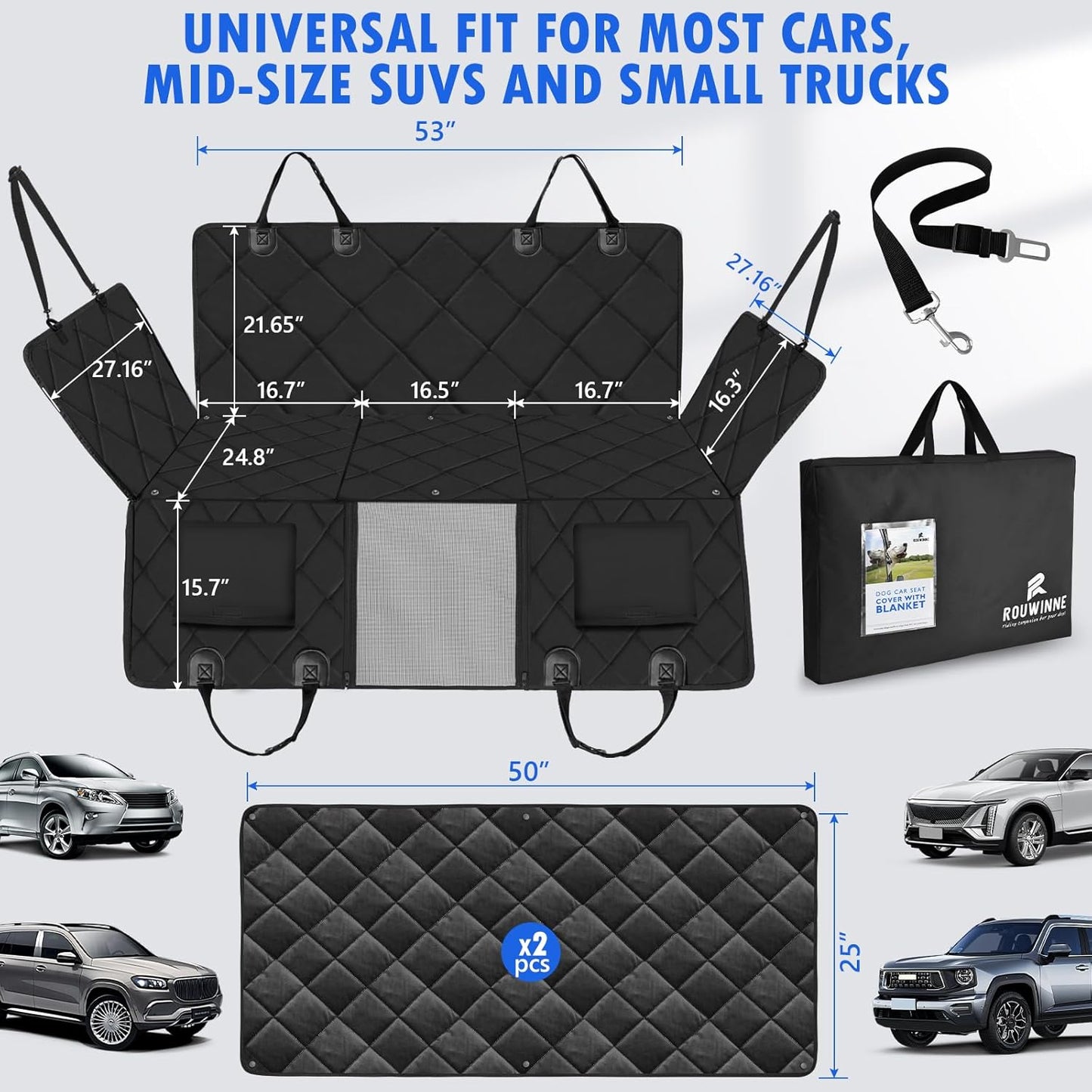 Back Seat Extender for Dogs-Large Space, Hard Bottom Dog Car Seat Cover for Back Seat with Blankets, Sturdy Backseat Extender for Dogs, Waterproof Dog Hammock for Car, SUV, Truck
