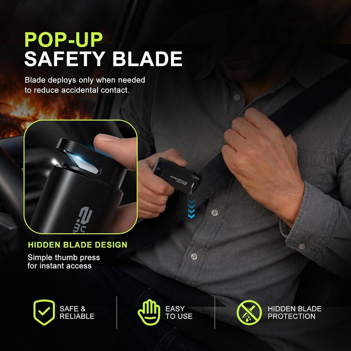 AutoManiacs 2-in-1 Window Breaker & Seatbelt Cutter, Dual Hammer Car Emergency Escape Tool with Magnetic Base, Effortless Glass Breaker Safety Hammer, Matte Metal Design