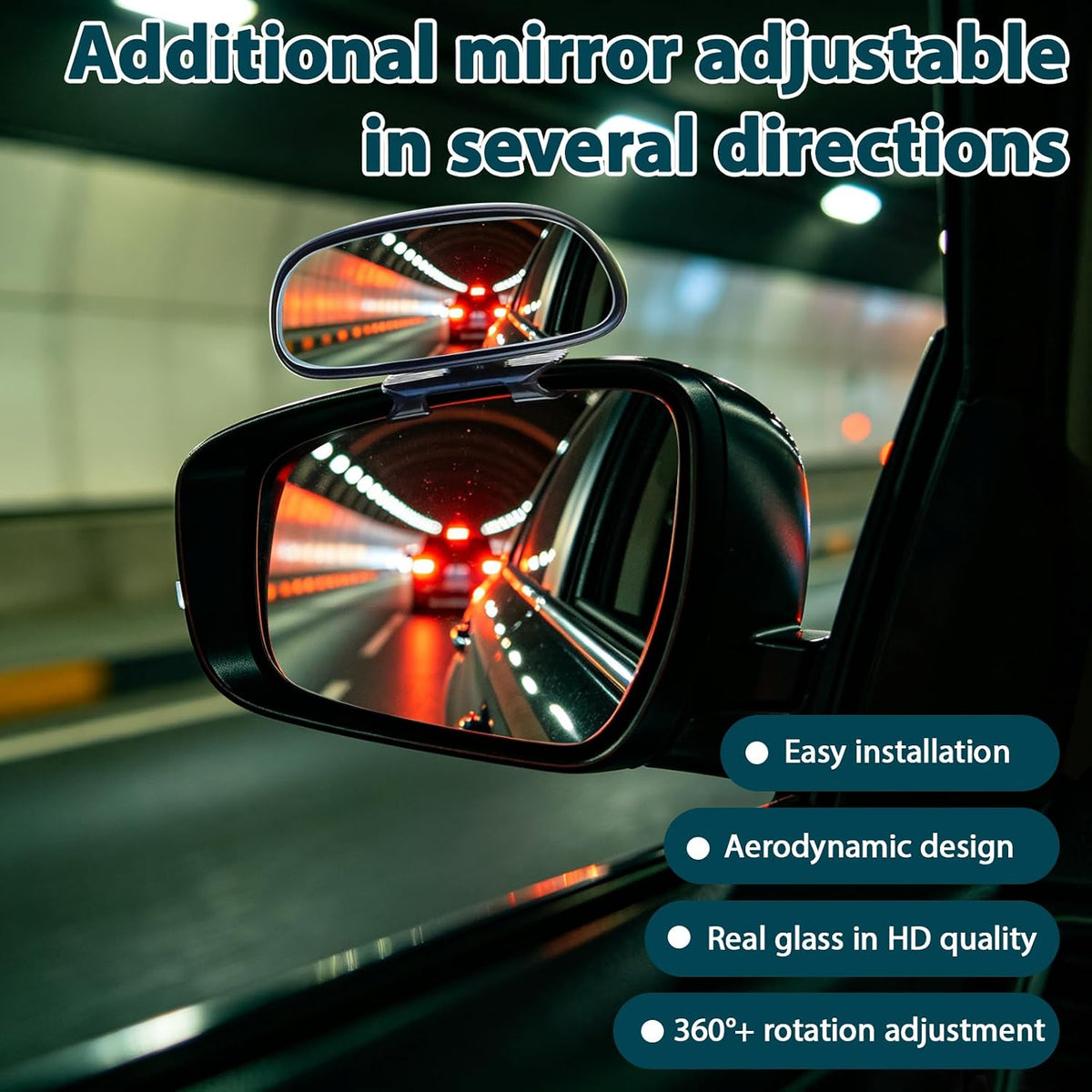 Blind Spot Mirror, HD Glass & ABS Housing, 360° Adjustable Convex Wide Angle Rear View Mirror, Stick-On Universal Fit for Car SUV Truck RV Van, Black (1, Capsule-shaped, Black Clip-on)