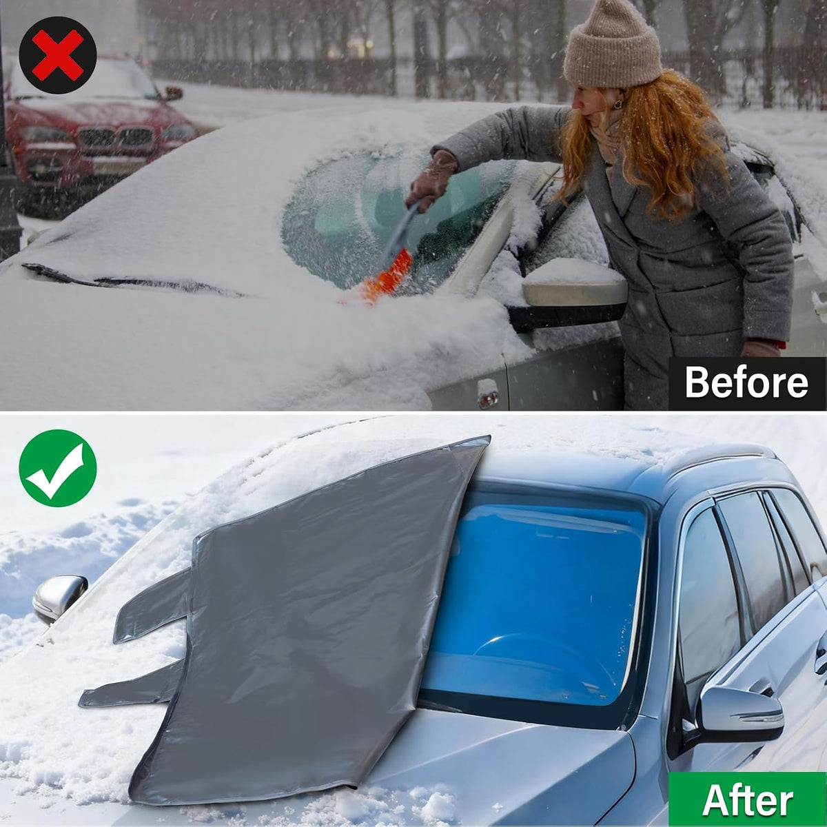 Instraella Windshield Cover for Ice and Snow, All-Season Car Windshield Cover with Heavy Duty Oxford Fabric, Windproof Front Window Protector Sun Shade with Mirror Covers for Cars, SUVs and Trucks