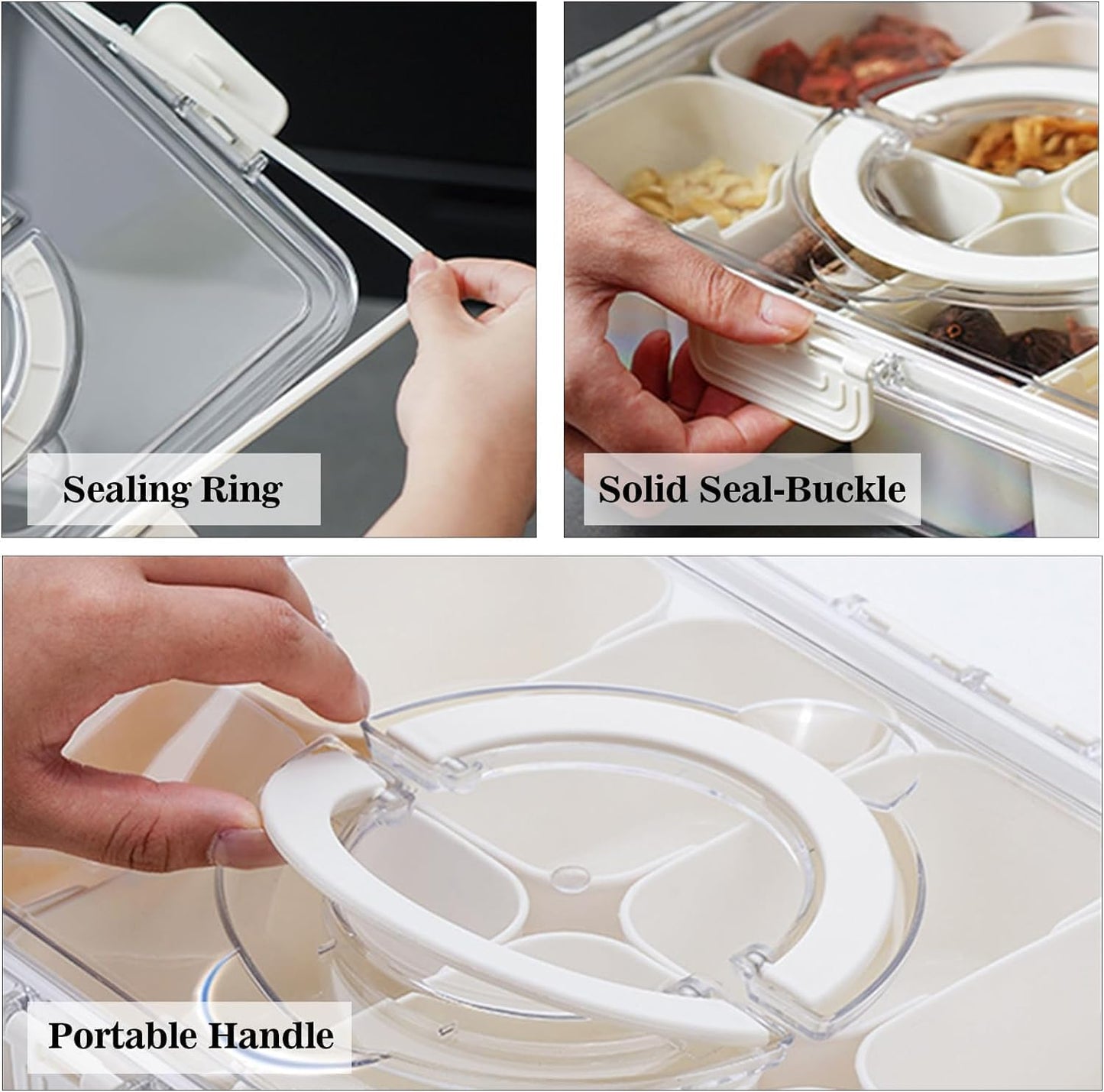 2Pack Divided Veggie Tray with Lid and Handle 8 Compartment Serving Tray with Dividers Portable Travel Snack Containers Stackable Snackle Box Charcuterie Container for Fruit,Vegetable,Salad