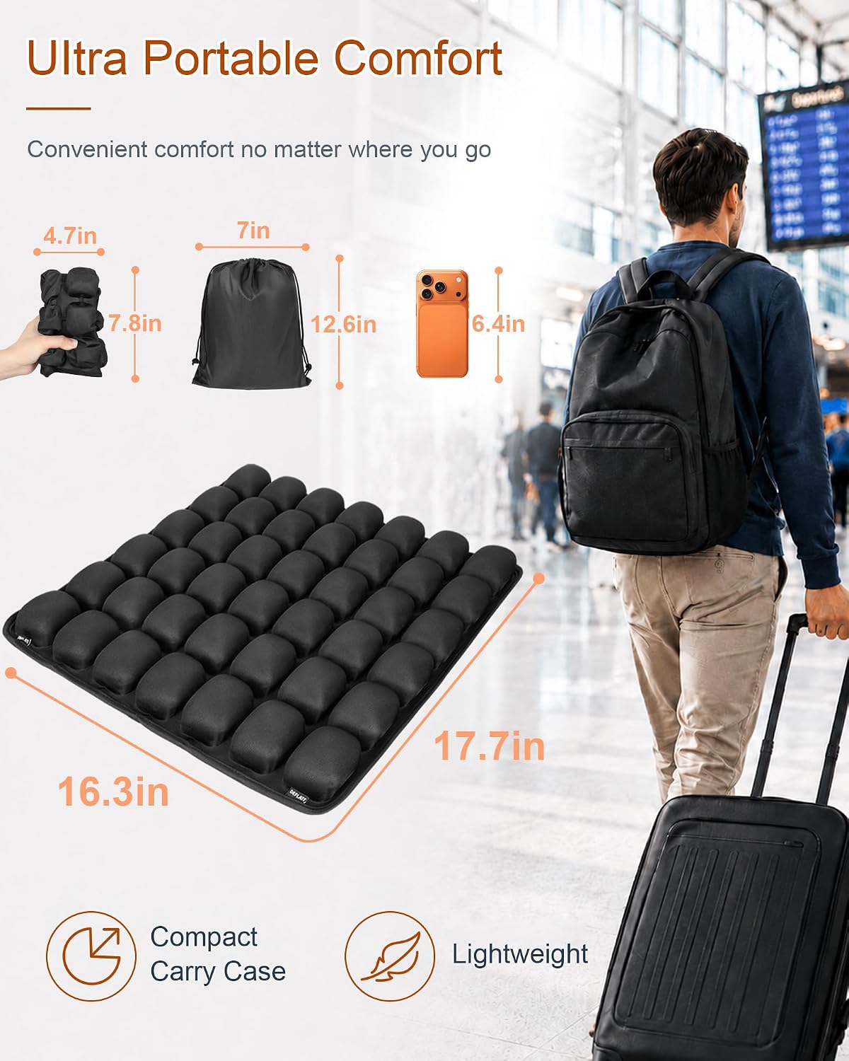 JQinHome Inflatable Seat Cushion with 42 Airbags, Press-Type Airplane Cushion for Long Flights, Portable Sondur Travel Cushion, Ergonomic Travel Seat Cushion for Airplane, Car, Office & Wheelchair