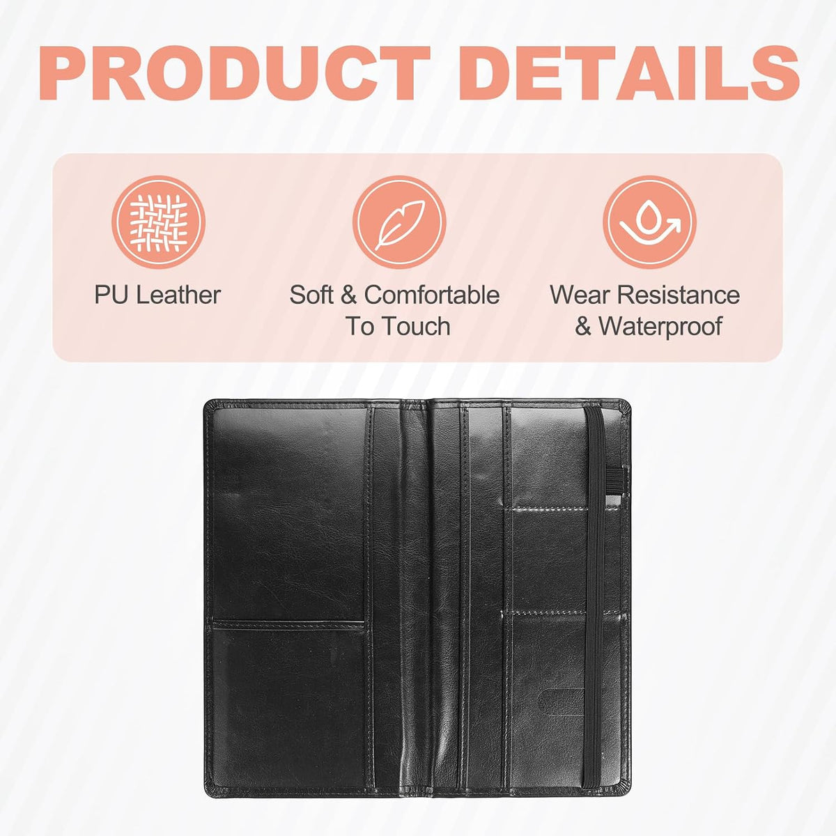 HARFINGTON Car Registration and Insurance Holder 9.45" x 5.04" PU Leather Vehicle Glove Box Organizer Storage Accessories Men Women Car ID Holder for License ID Card Bank Card, Black
