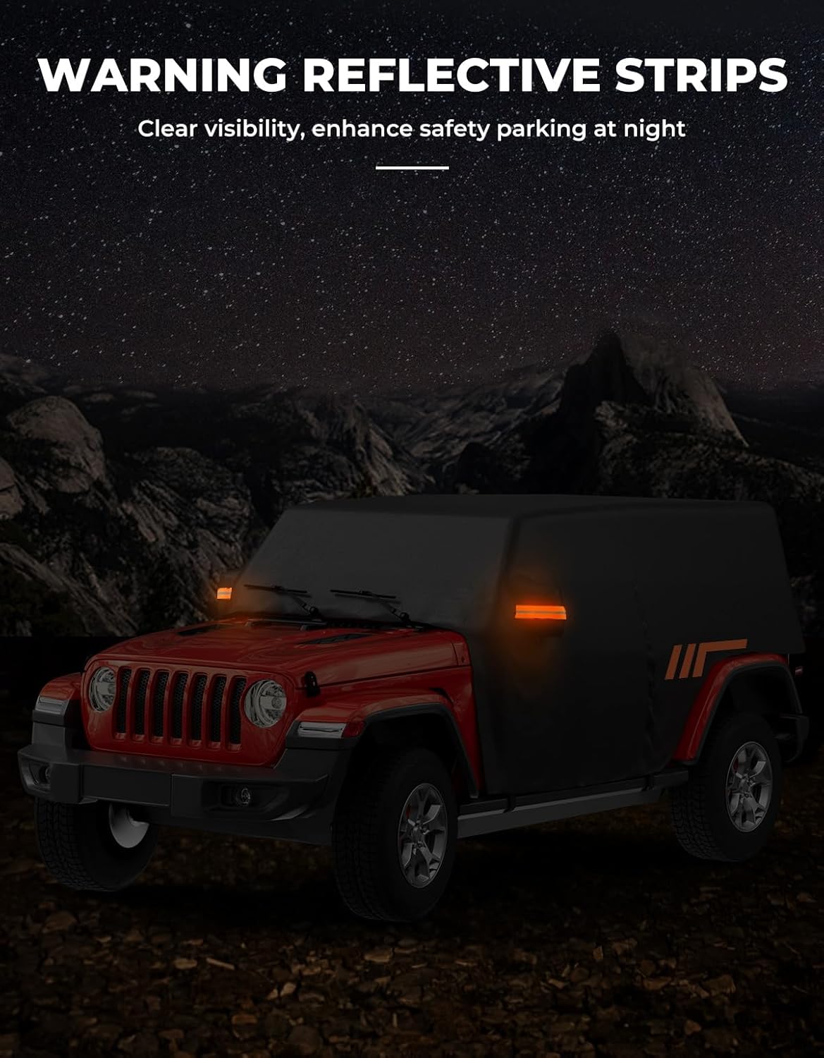 JOYTUTUS Cab Cover Compatible with Wrangler JK JL 4 Doors 2007-2026 | UPF 50+ Oxford, Zipper Access to Driver Door & Tailgate, Windproof Straps with Hooks, Reflective Stripe, Storage Bag Included
